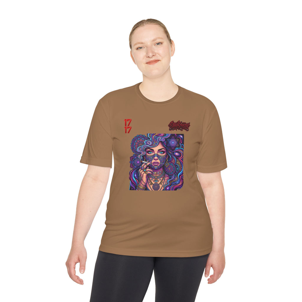 Psychedelic Woman Graphic Tee — Retro Cosmic Portrait Moisture‑Wicking Shirt