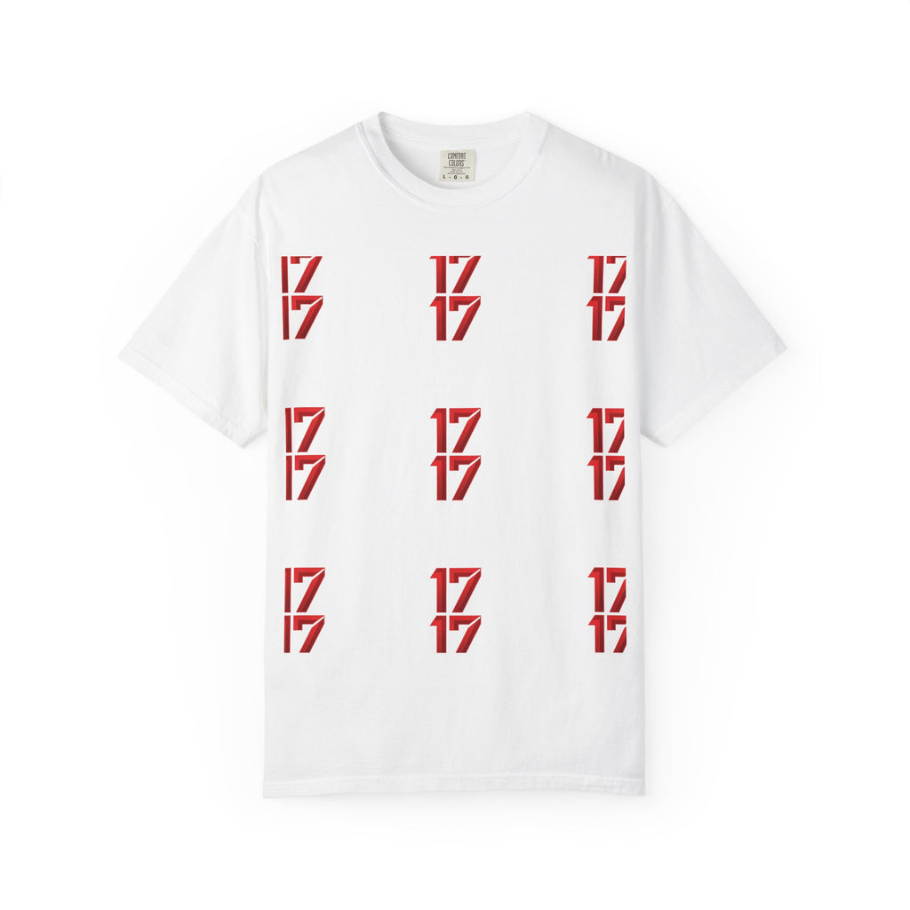 17 Pattern Graphic T-Shirt — Repeating Red Logo Tee