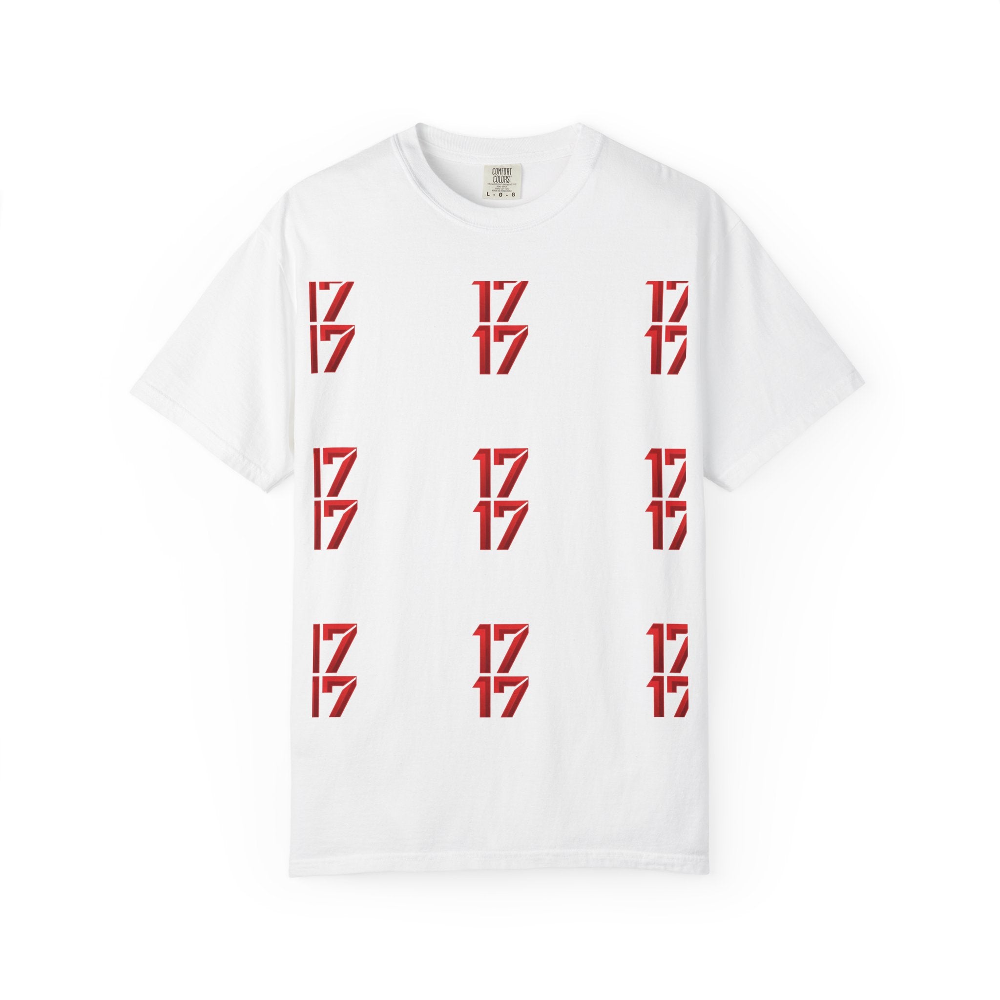 17 Pattern Graphic T-Shirt — Repeating Red Logo Tee