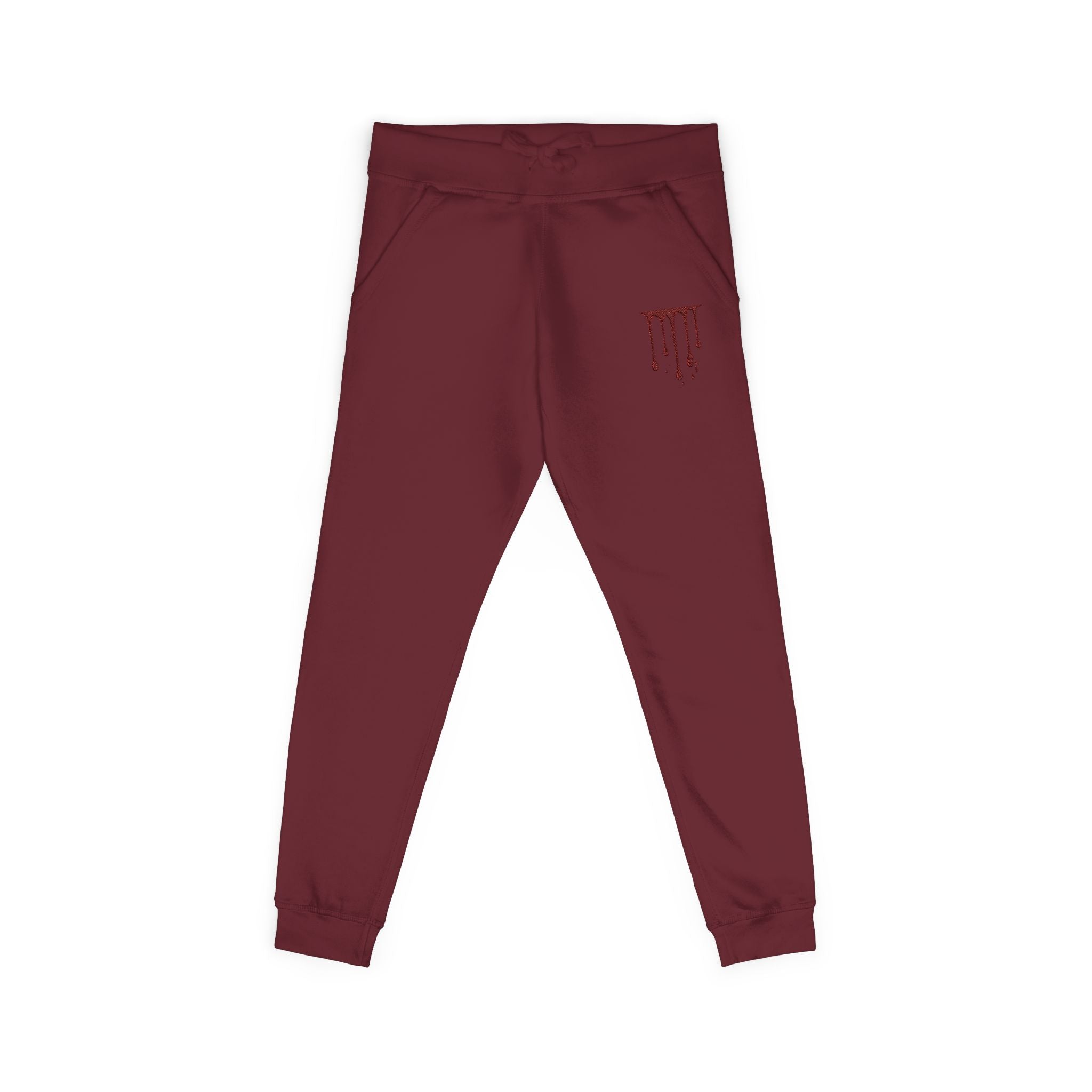 Embroidered Drip Horror Sweatpants — White Fleece Joggers