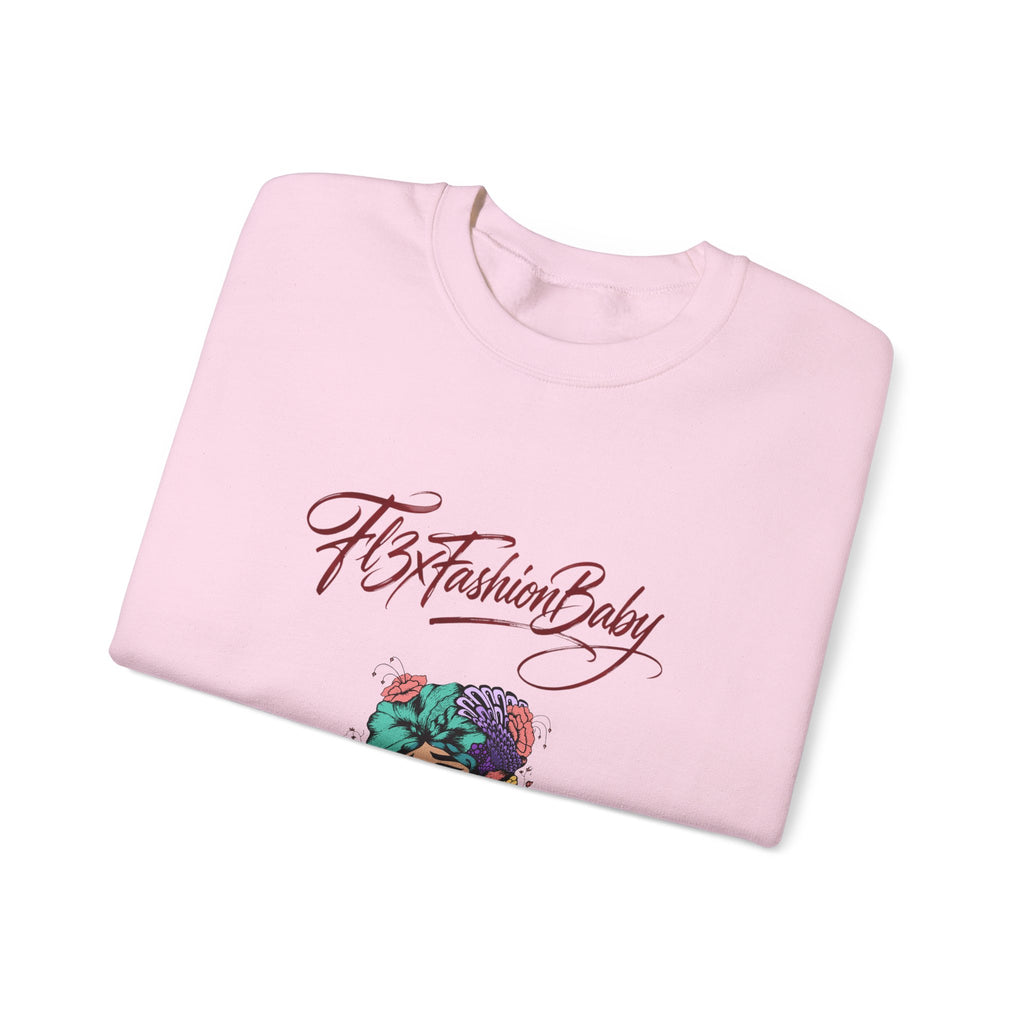 Crewneck Sweatshirt — Floral Femme Portrait “FitFashionBaby” Graphic