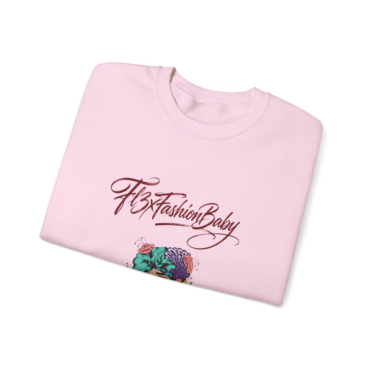 Crewneck Sweatshirt — Floral Femme Portrait “FitFashionBaby” Graphic