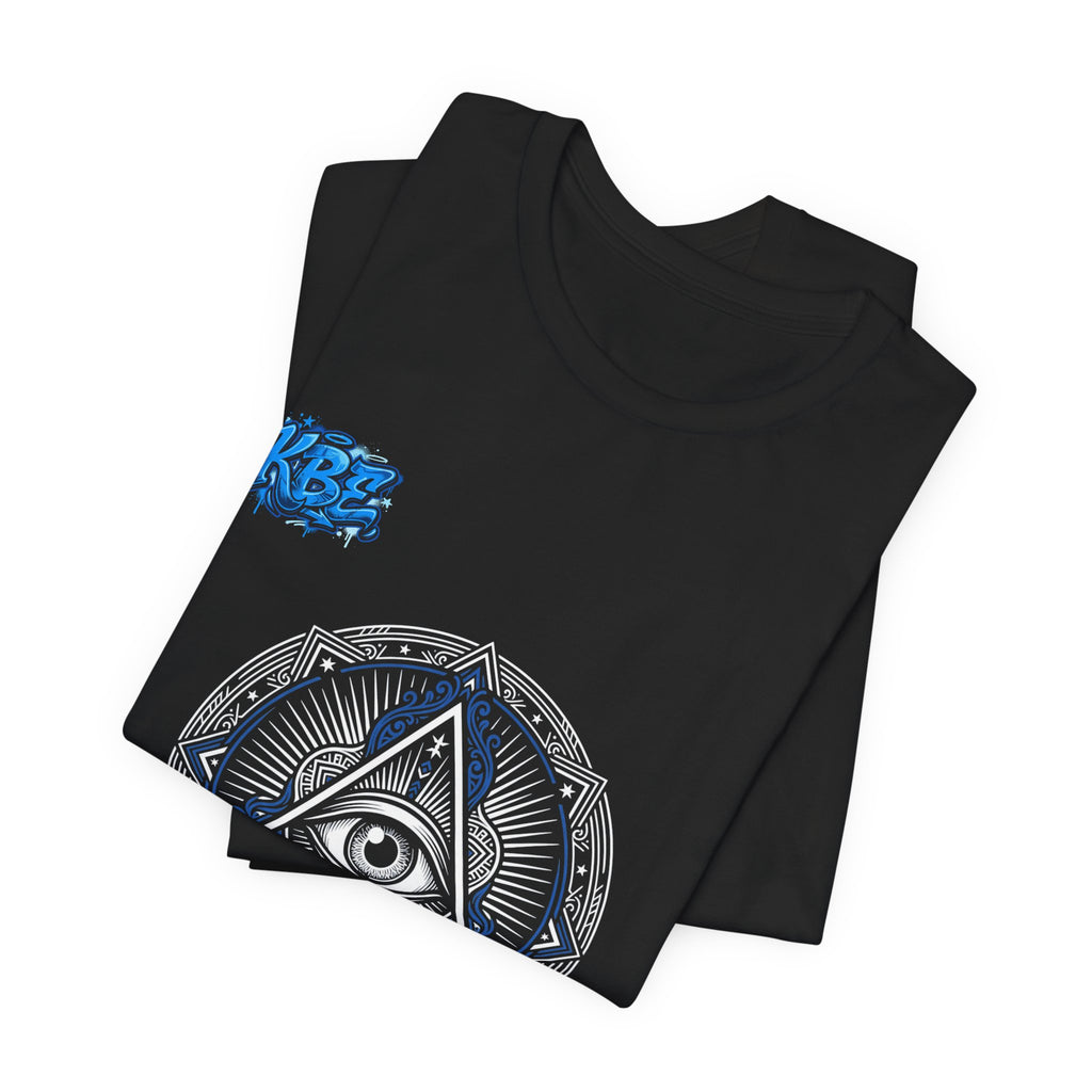 Mystic Moon Mandala Tee — Blue Crescent Graphic T-Shirt