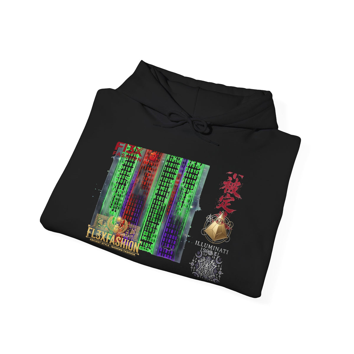 Matrix-Inspired Cyberpunk Hoodie with Kanji & Vaporwave Collage