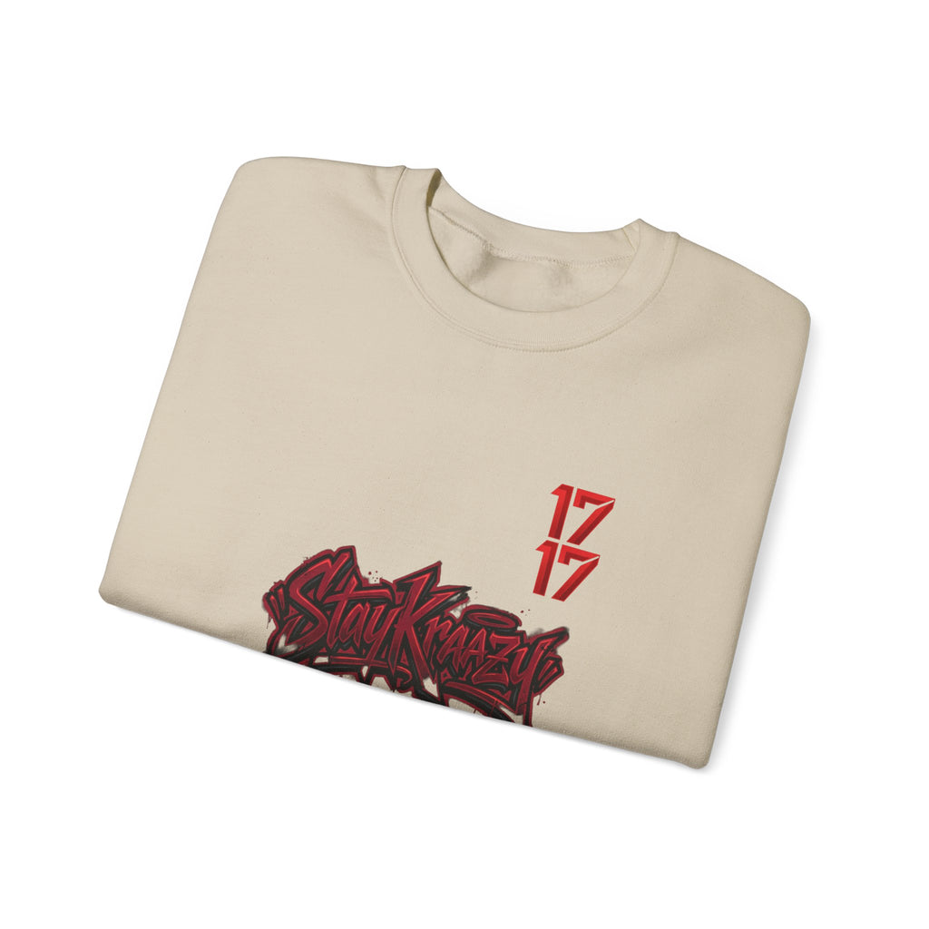 Streetwear Crewneck Sweatshirt — Graffiti 'Stay Krazy' Design with 17/17 Sleeve Accents