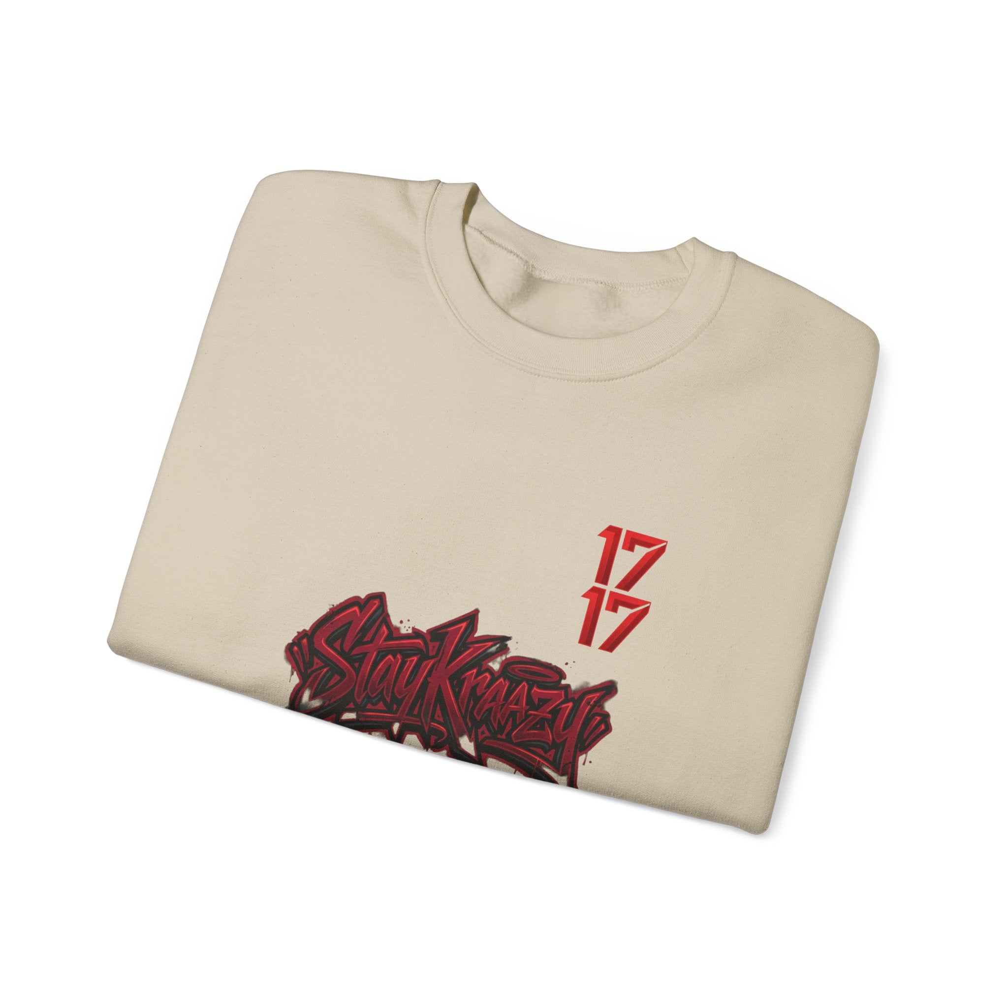 Streetwear Crewneck Sweatshirt — Graffiti 'Stay Krazy' Design with 17/17 Sleeve Accents