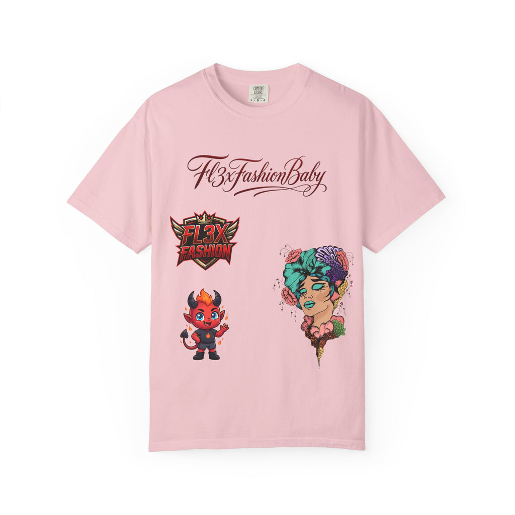 Artistic Floral Portrait T-Shirt — 'Fl3xFashionBaby' Graphic Tee