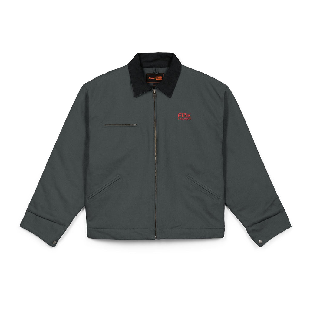 Duck Cloth Work Jacket - Black Durable Carpenter Jacket with Small Red Logo