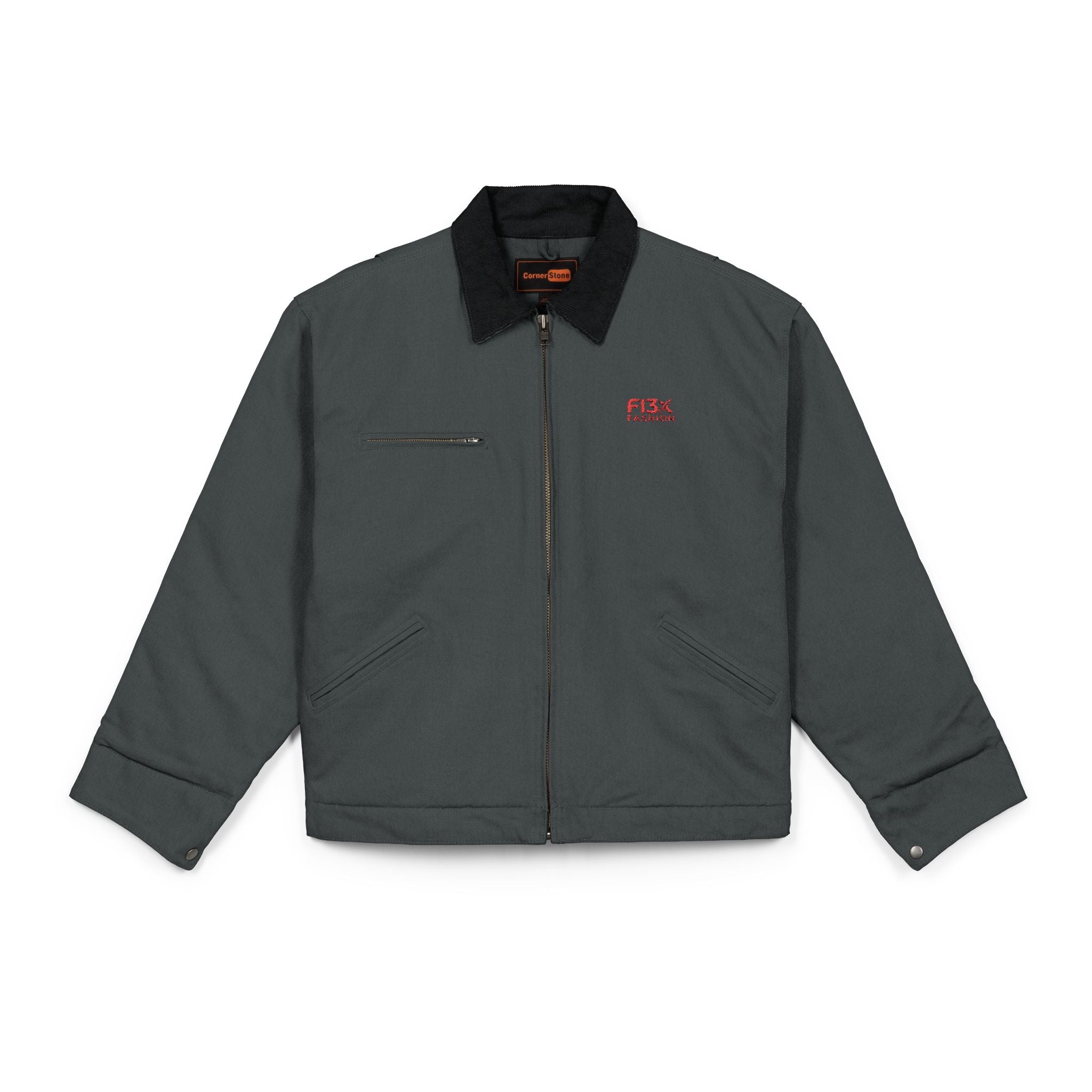 Duck Cloth Work Jacket - Black Durable Carpenter Jacket with Small Red Logo