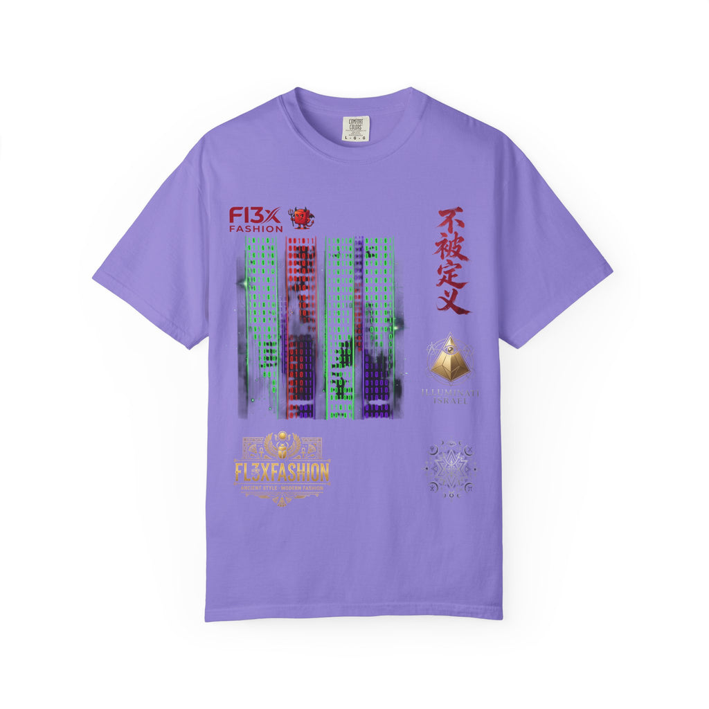 Graphic T-Shirt — Futuristic Cityscape Design with Japanese Calligraphy
