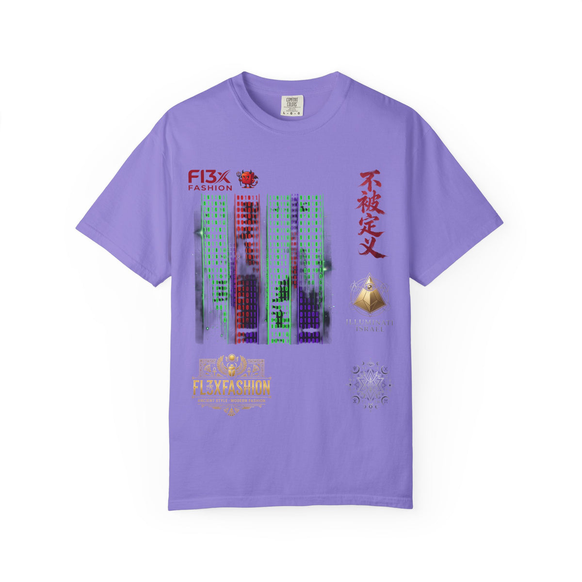 Graphic T-Shirt — Futuristic Cityscape Design with Japanese Calligraphy