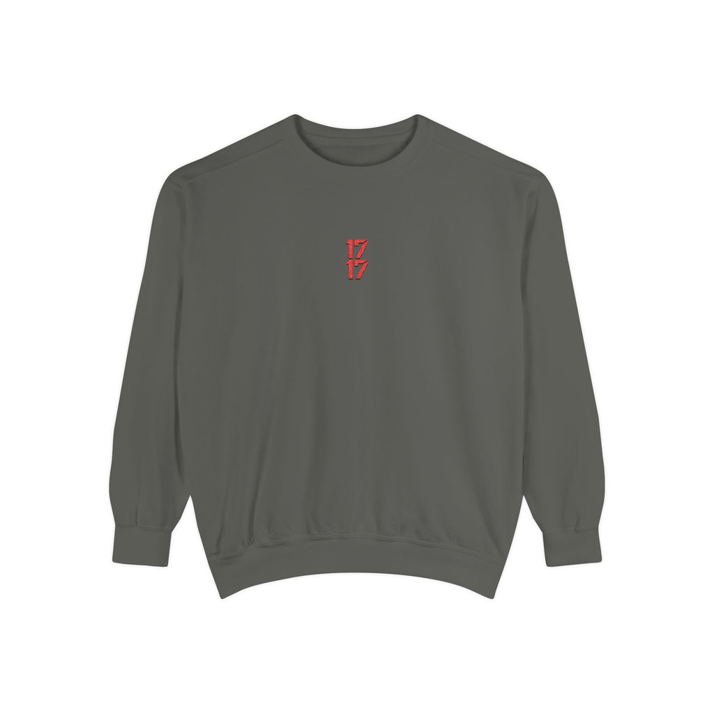 Sweatshirt — Minimal Red "17/17" Chest Logo Garment-Dyed Crew