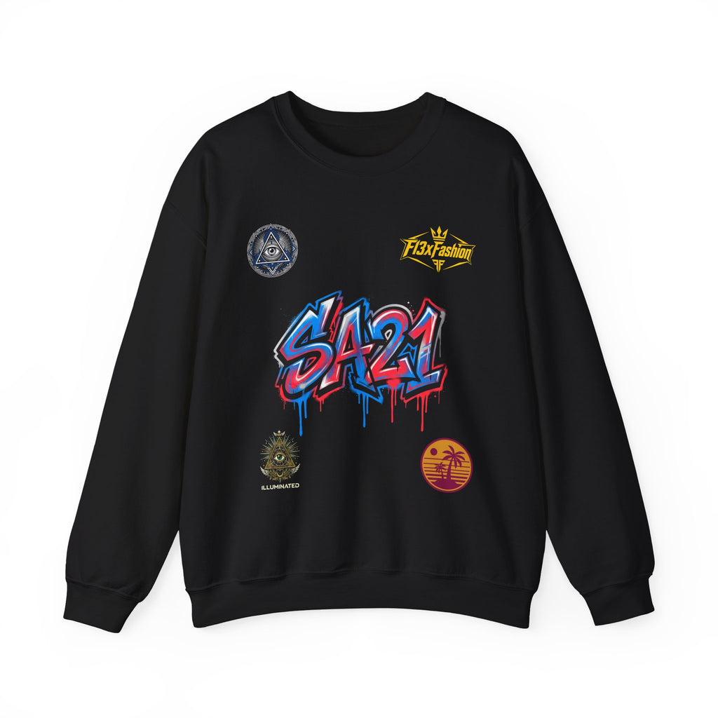 Graffiti 'SA21' Crewneck Sweatshirt – Urban Streetwear Graphic Pullover