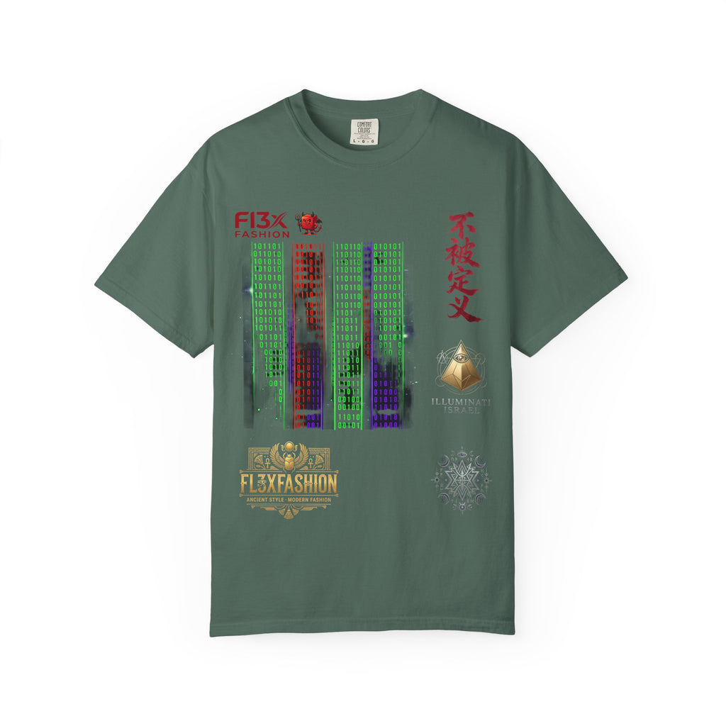 Graphic T-Shirt — Futuristic Cityscape Design with Japanese Calligraphy
