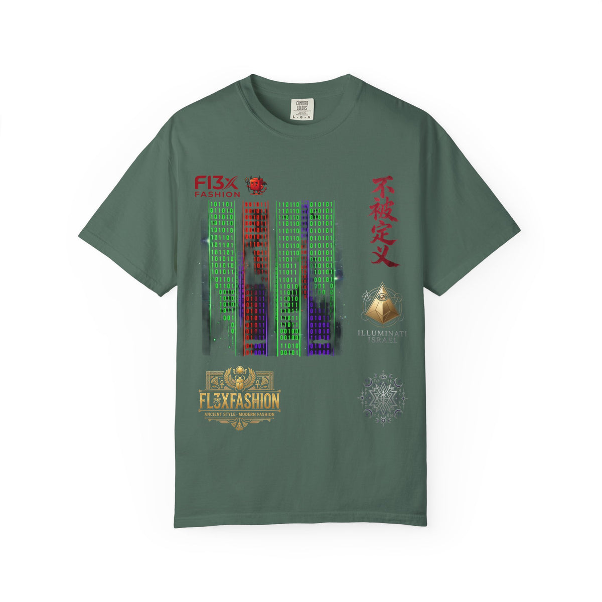 Graphic T-Shirt — Futuristic Cityscape Design with Japanese Calligraphy