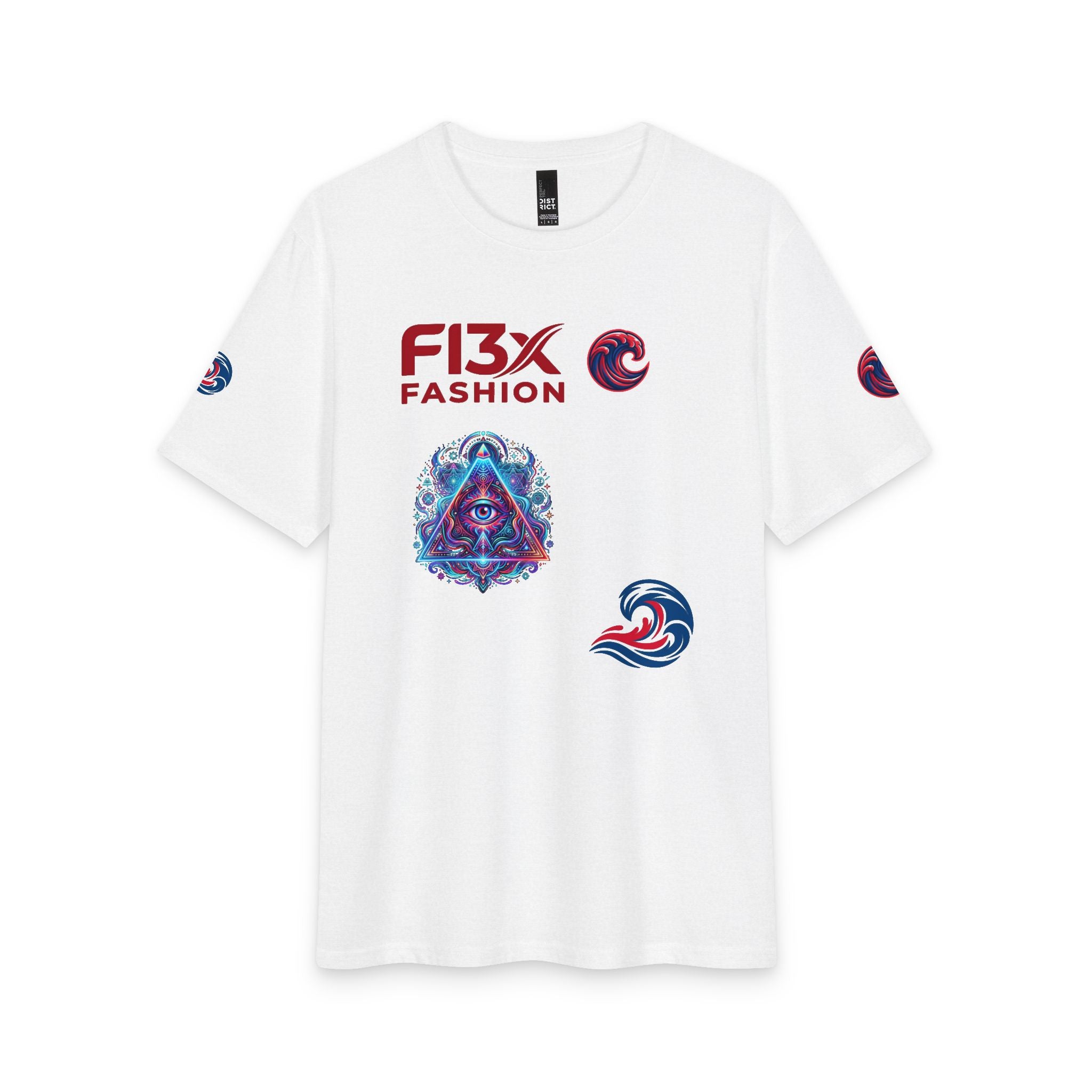 Graphic Tee — 'F13x Fashion' Red & Blue Wave Art T-Shirt