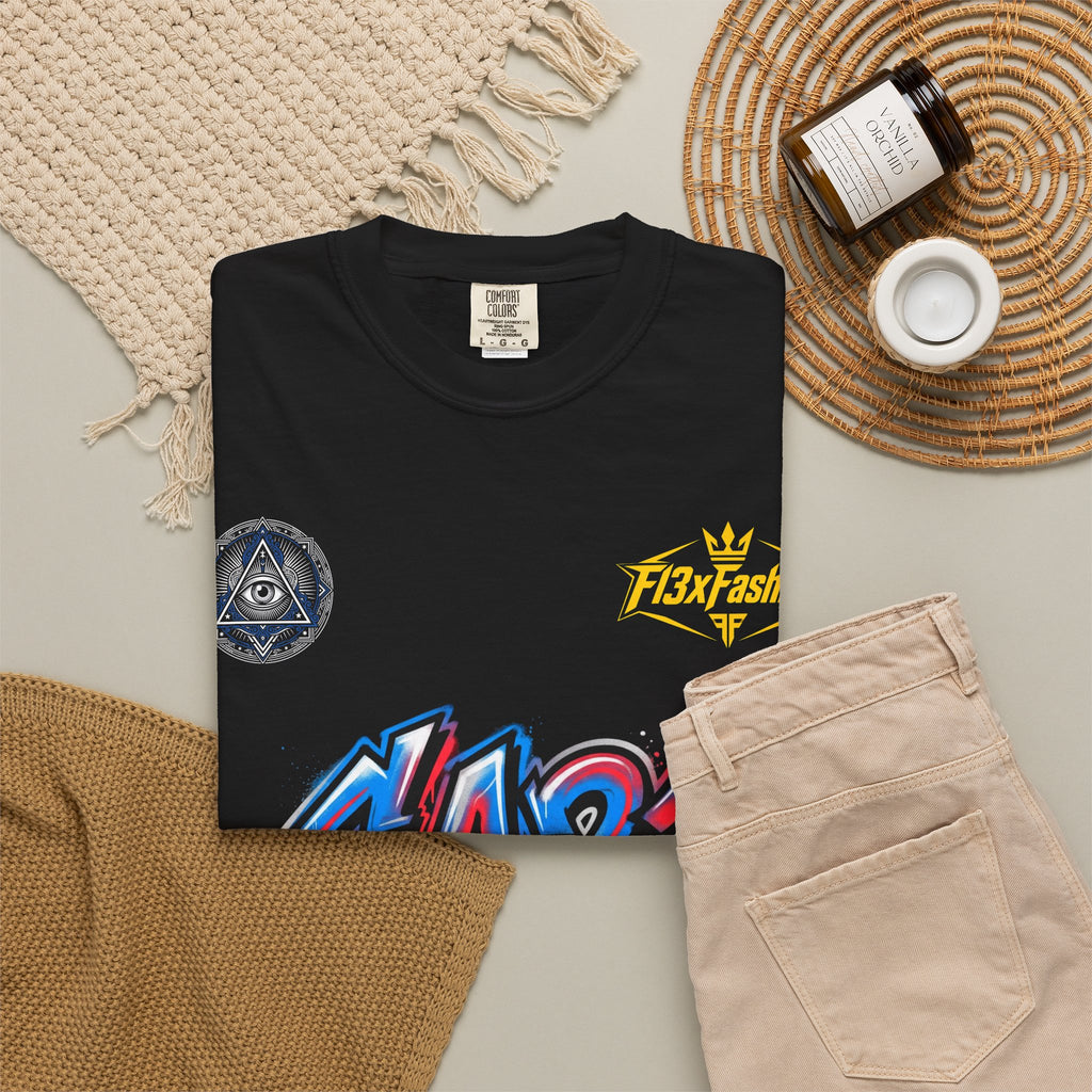 SA21 Graffiti T-Shirt — Urban Streetwear Tee with Drip Art & Tropical Patch