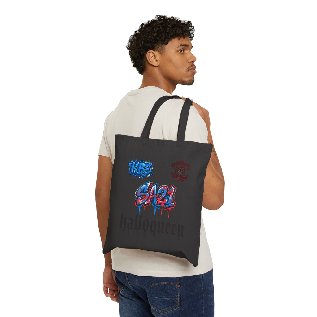 Halloween 'halloqueen' Canvas Tote Bag — Gothic Graphic Trick-or-Treat Reusable Shopper