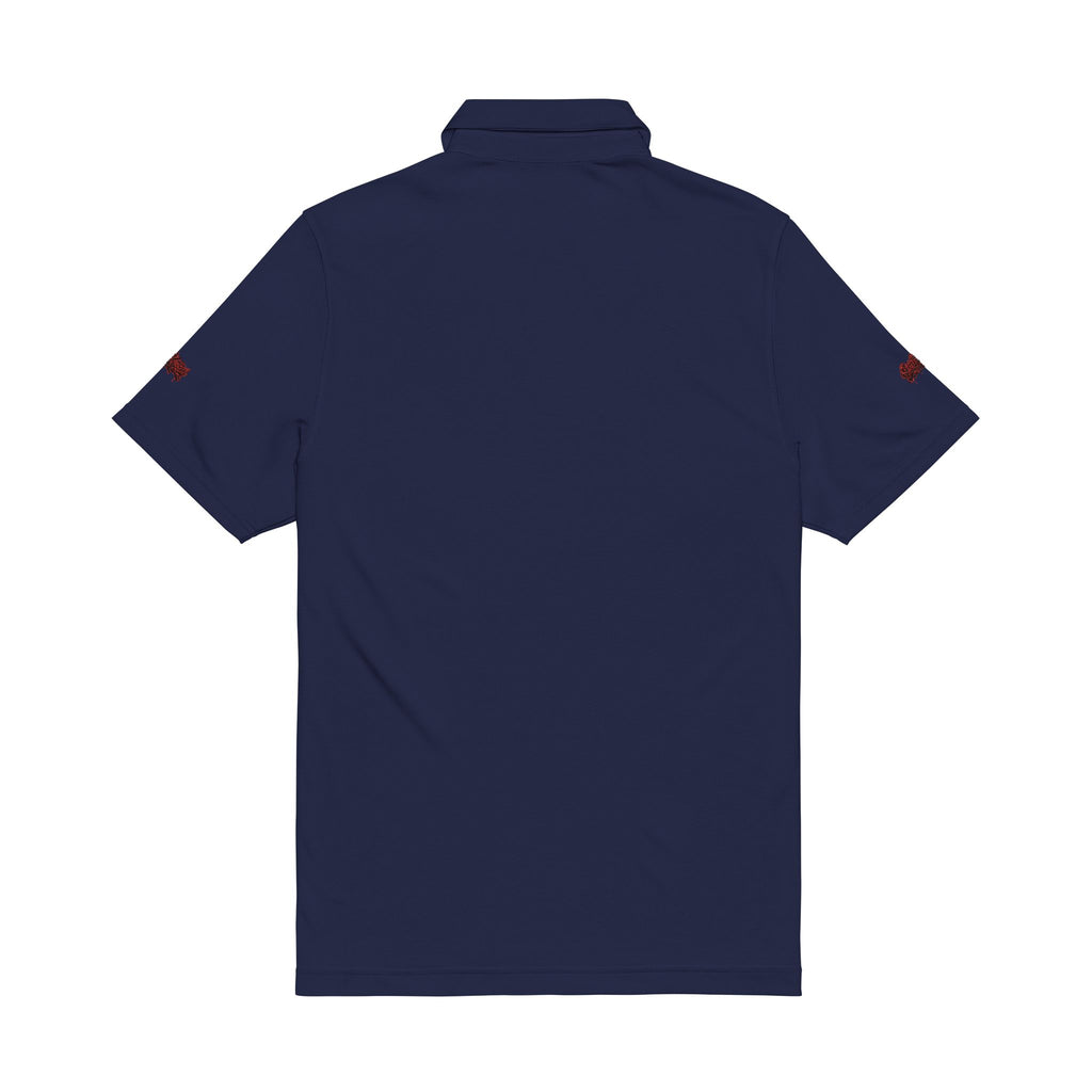 Embroidered Men’s Performance Polo — White with Red Script Logo