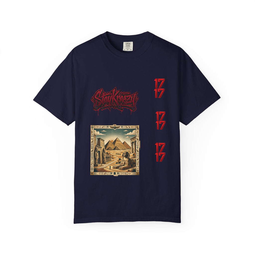 Graphic T-Shirt — Vintage Pyramid Collage with 'Wanted' Drip Design