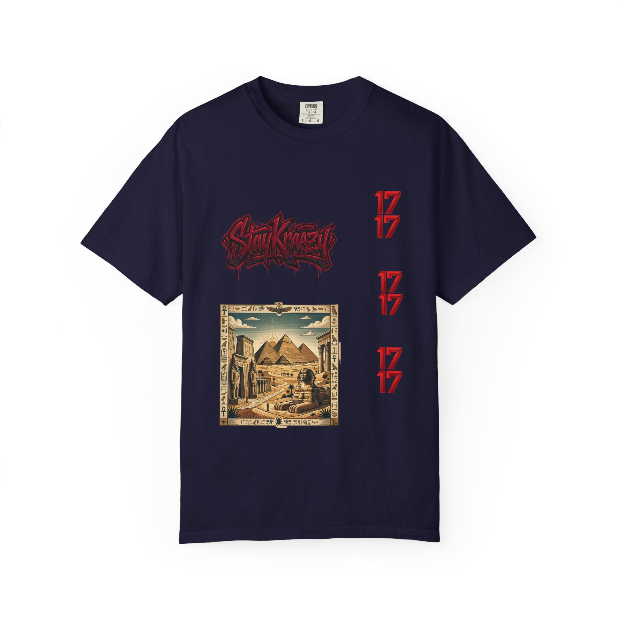 Graphic T-Shirt — Vintage Pyramid Collage with 'Wanted' Drip Design