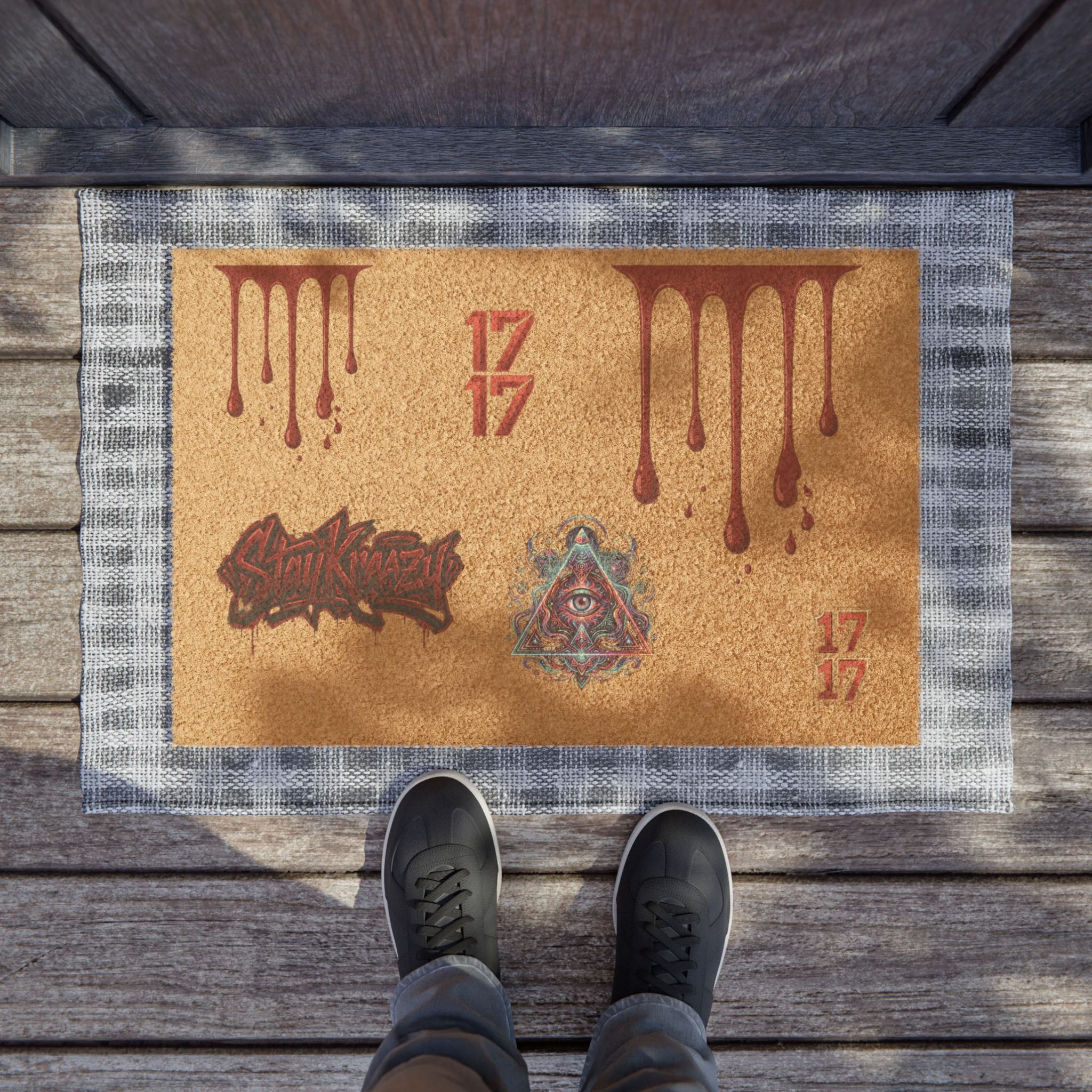 Doormat — Gothic Drip Welcome Mat with Illuminati Eye & Graffiti Accents
