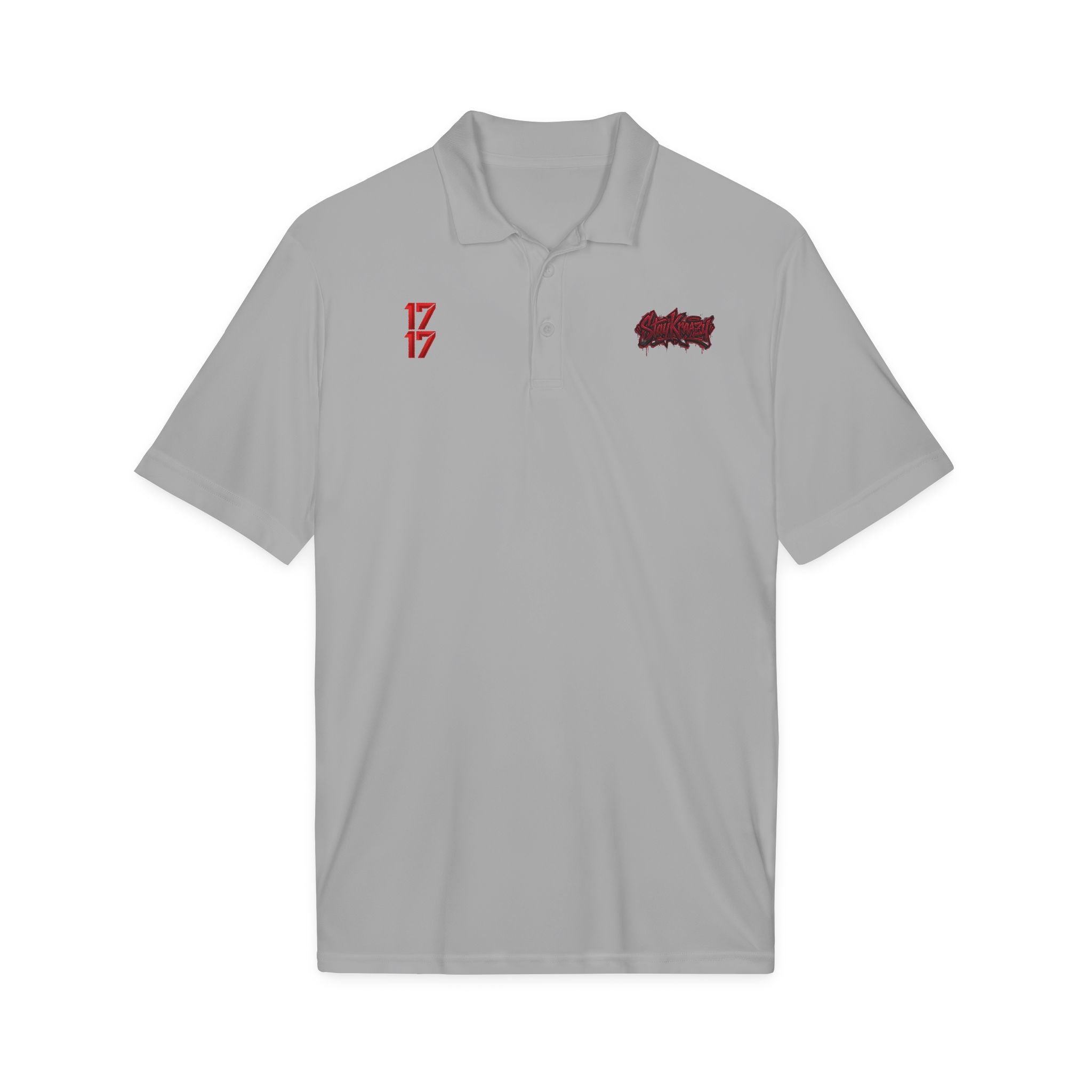 White Polo Shirt with Red '17' and Grunge Logo – Athletic Team Polo