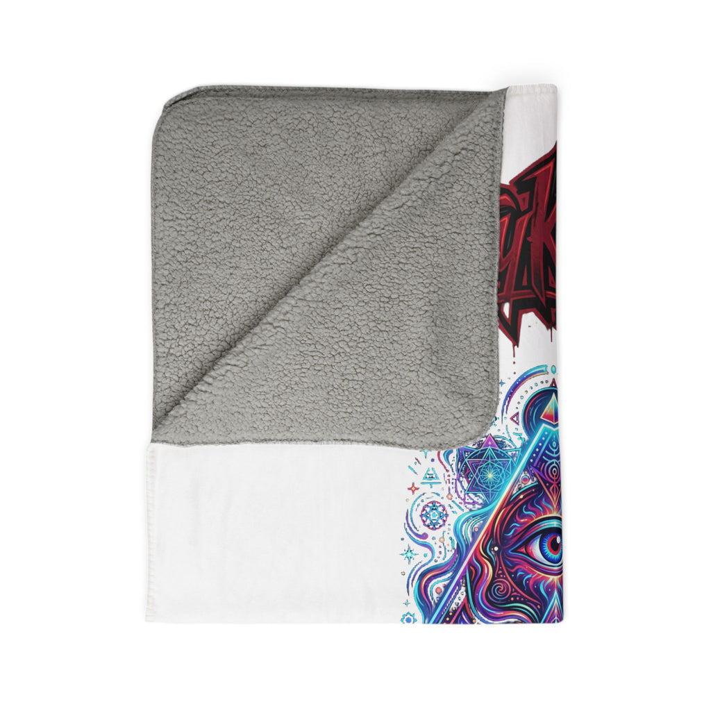 Sherpa Blanket — "Stay Kraazy" Illuminated Eye Graphic with 17 Accent