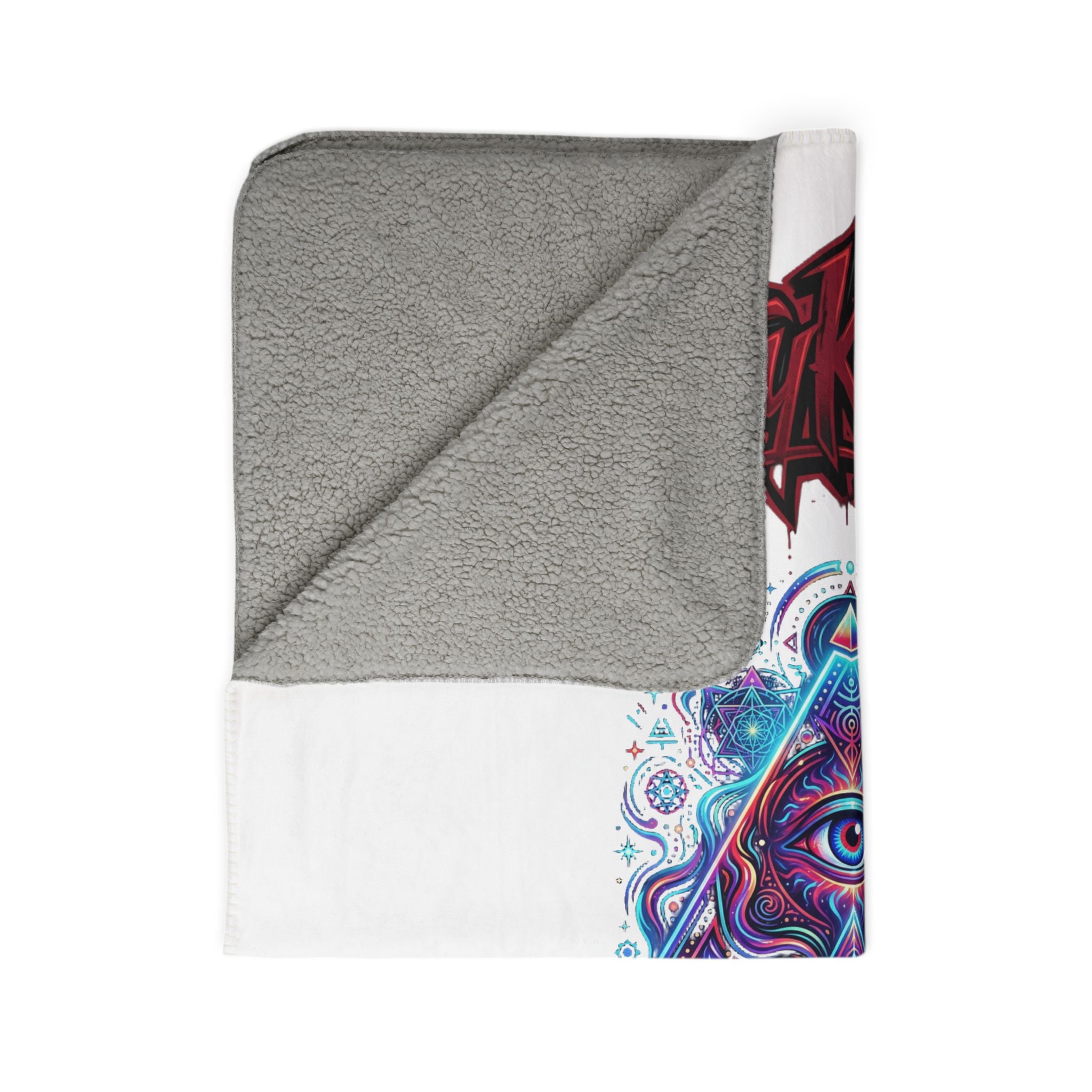 Sherpa Blanket — "Stay Kraazy" Illuminated Eye Graphic with 17 Accent