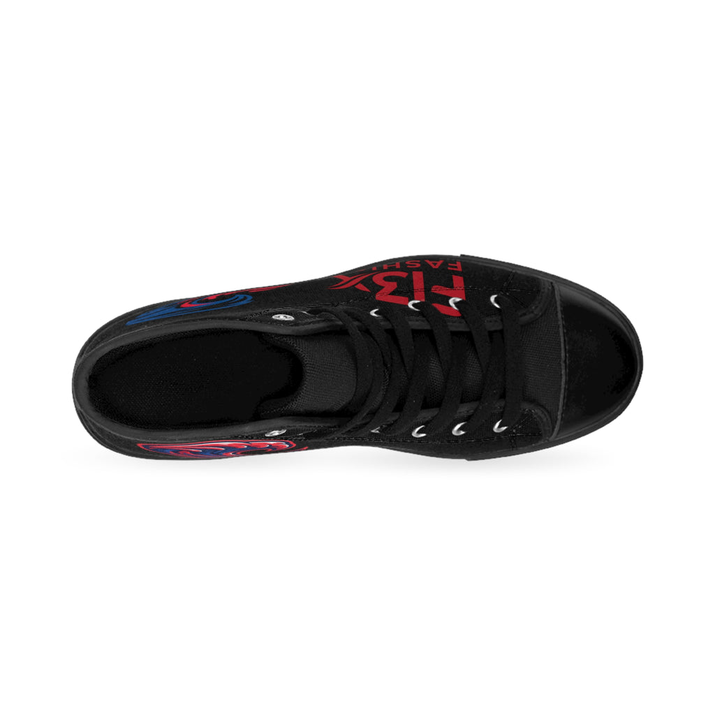 Black Graphic High-Top Sneakers — Bold Streetwear Design with 'F13X Fashion' & Wave Logo