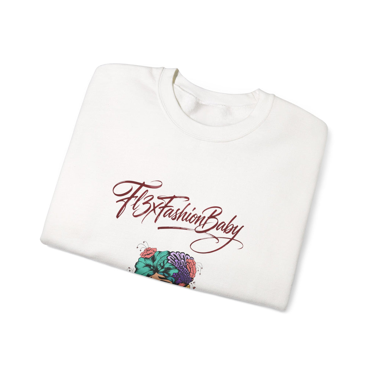 Crewneck Sweatshirt — Floral Femme Portrait “FitFashionBaby” Graphic