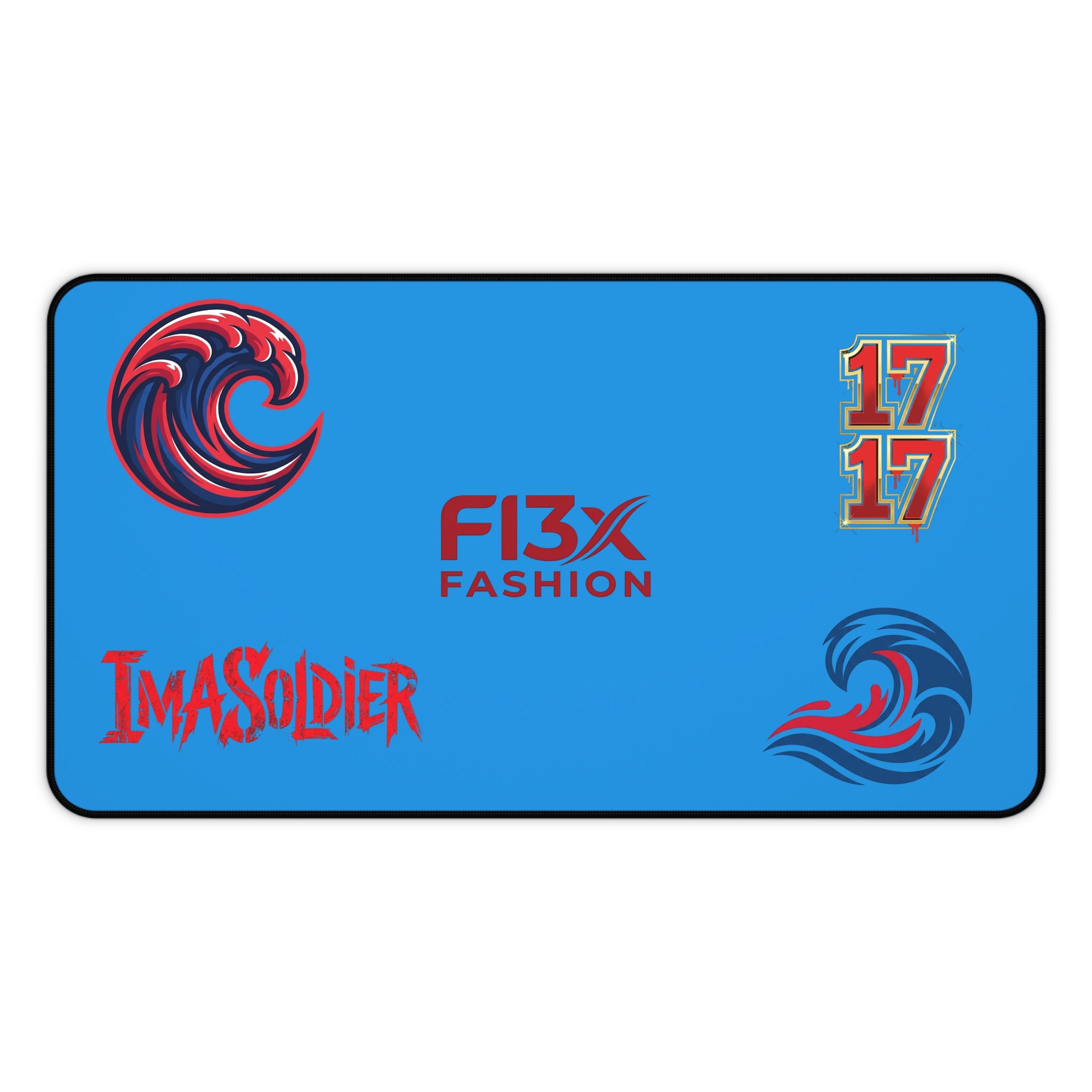 Blue Gamer Desk Mat — 'ImASoldier' & F13x Fashion Logo Mouse Pad