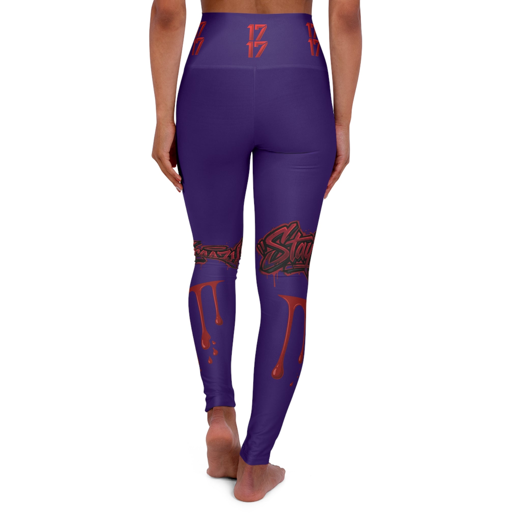High-Waist Purple Graphic Yoga Leggings — Bold Street-Style 'Stay True' Design