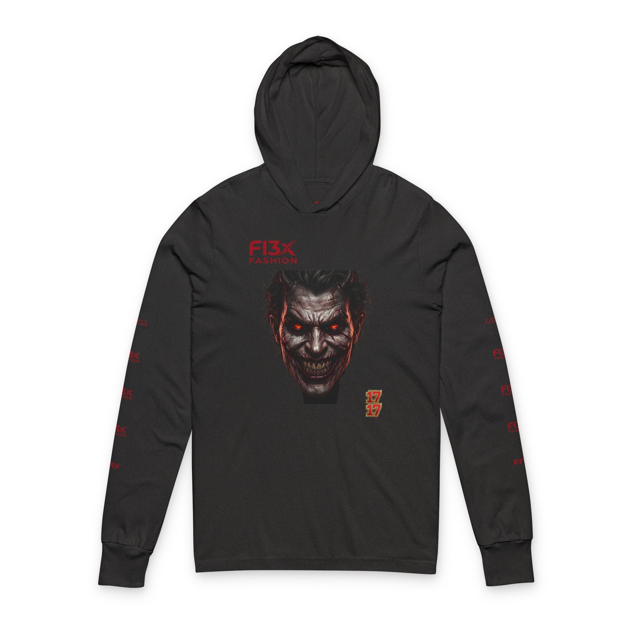 Horror Joker Face Hooded Long Sleeve Tee — Graphic Streetwear Top
