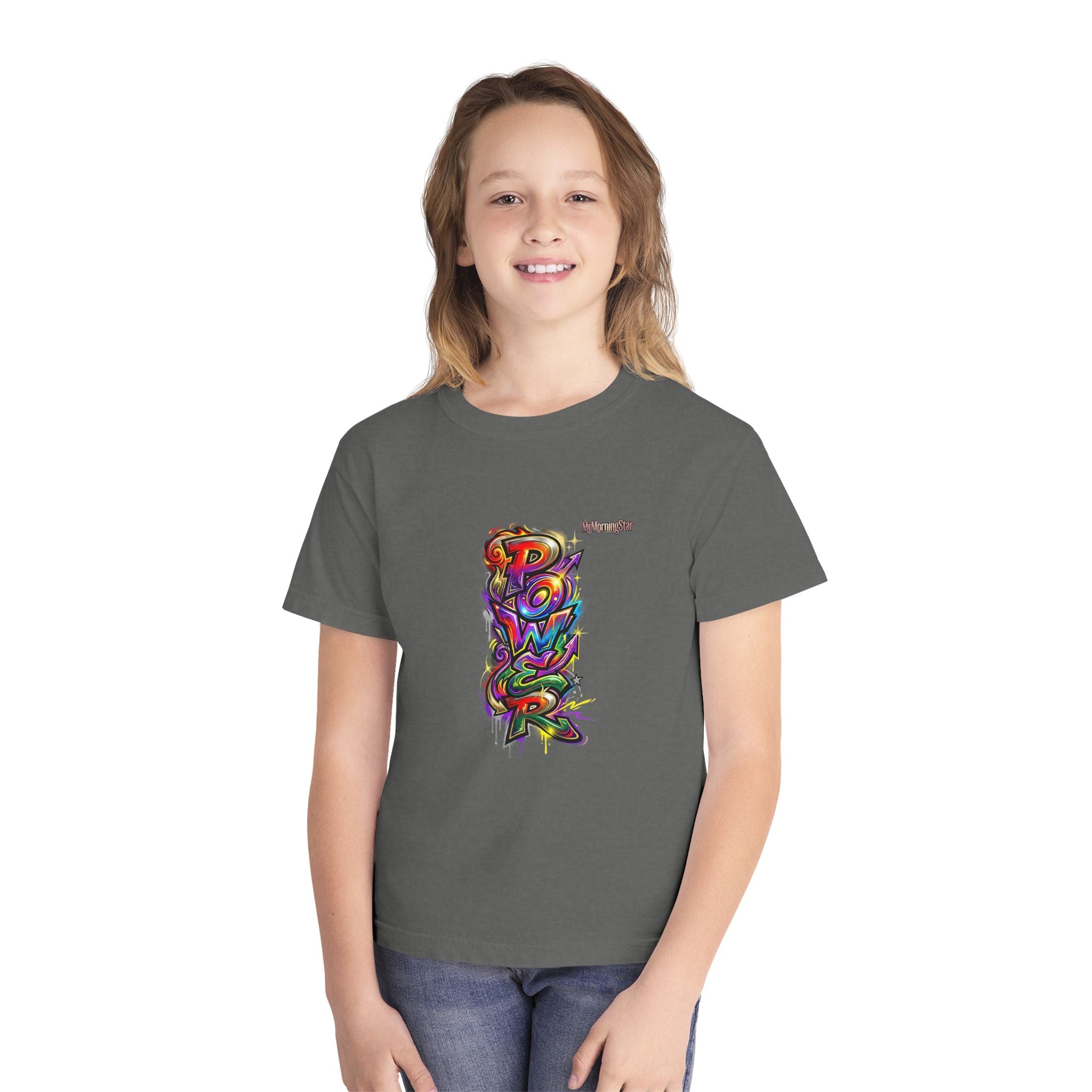 Youth Tee - Colorful 'Power' Graffiti Vertical Graphic