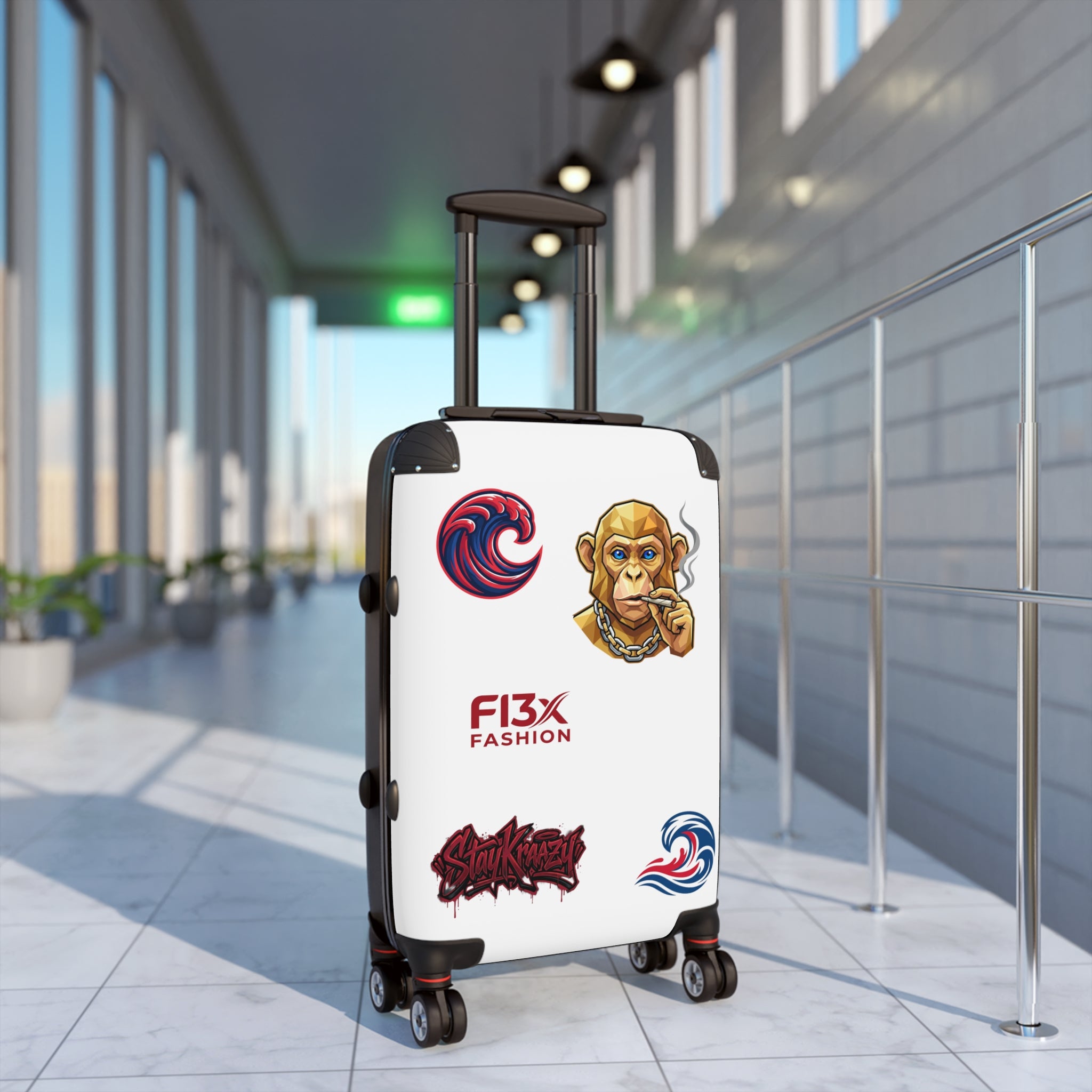 Sticker-Graphic Carry-On Suitcase — Urban Monkey Patch Travel Luggage