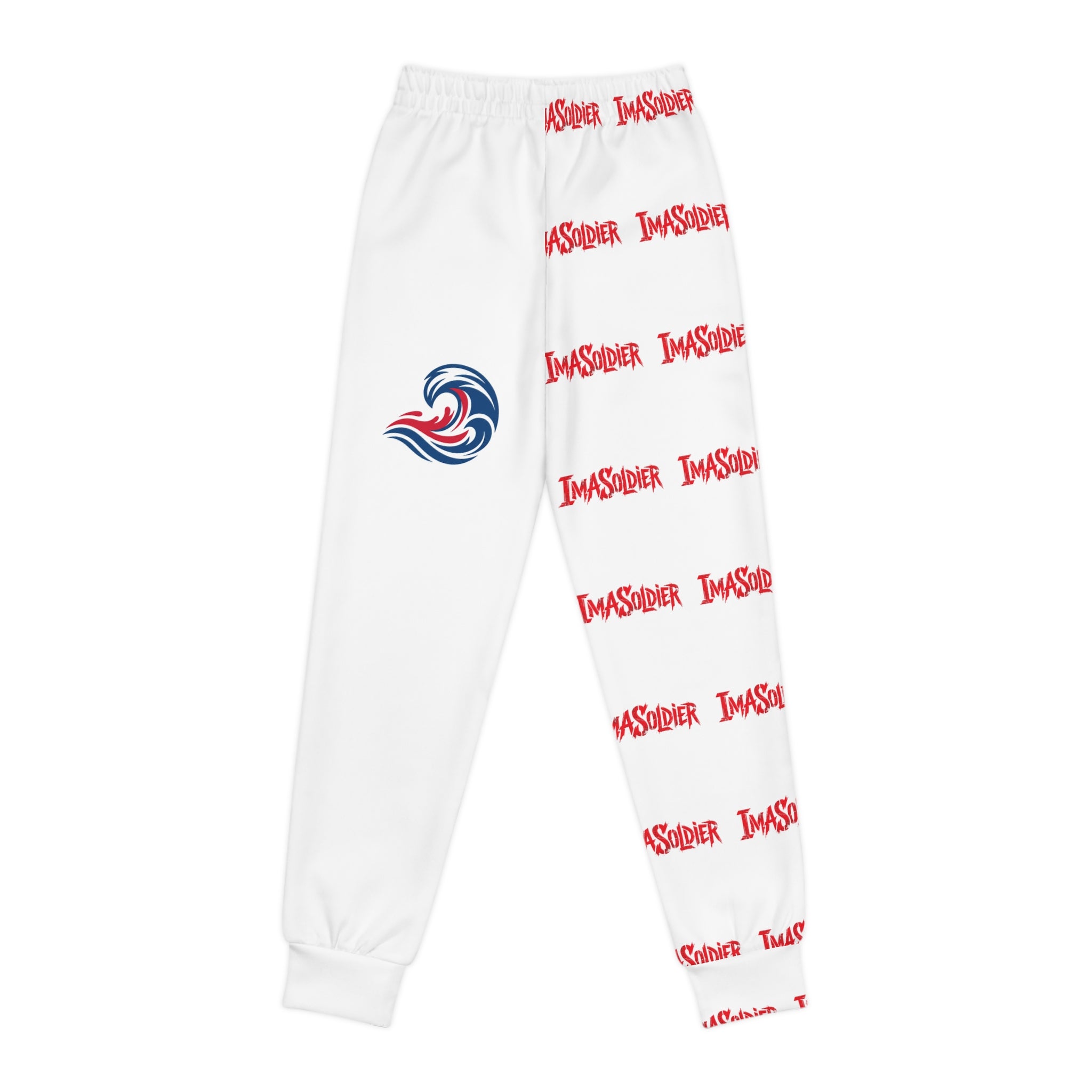 Youth Joggers — White All-Over-Print 'Invader' Streetwear Jogger with Colorful Wave & Power Graphics