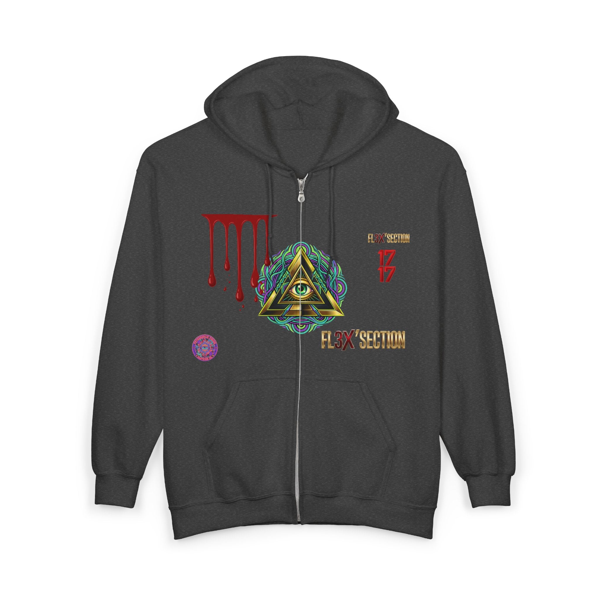All-Seeing Eye Zip Hoodie — Psychedelic Geometric Graphic Sweatshirt