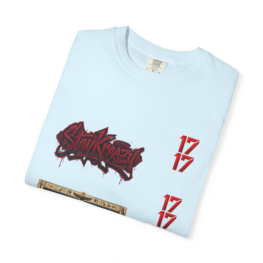 Graphic T-Shirt — Vintage Pyramid Collage with 'Wanted' Drip Design