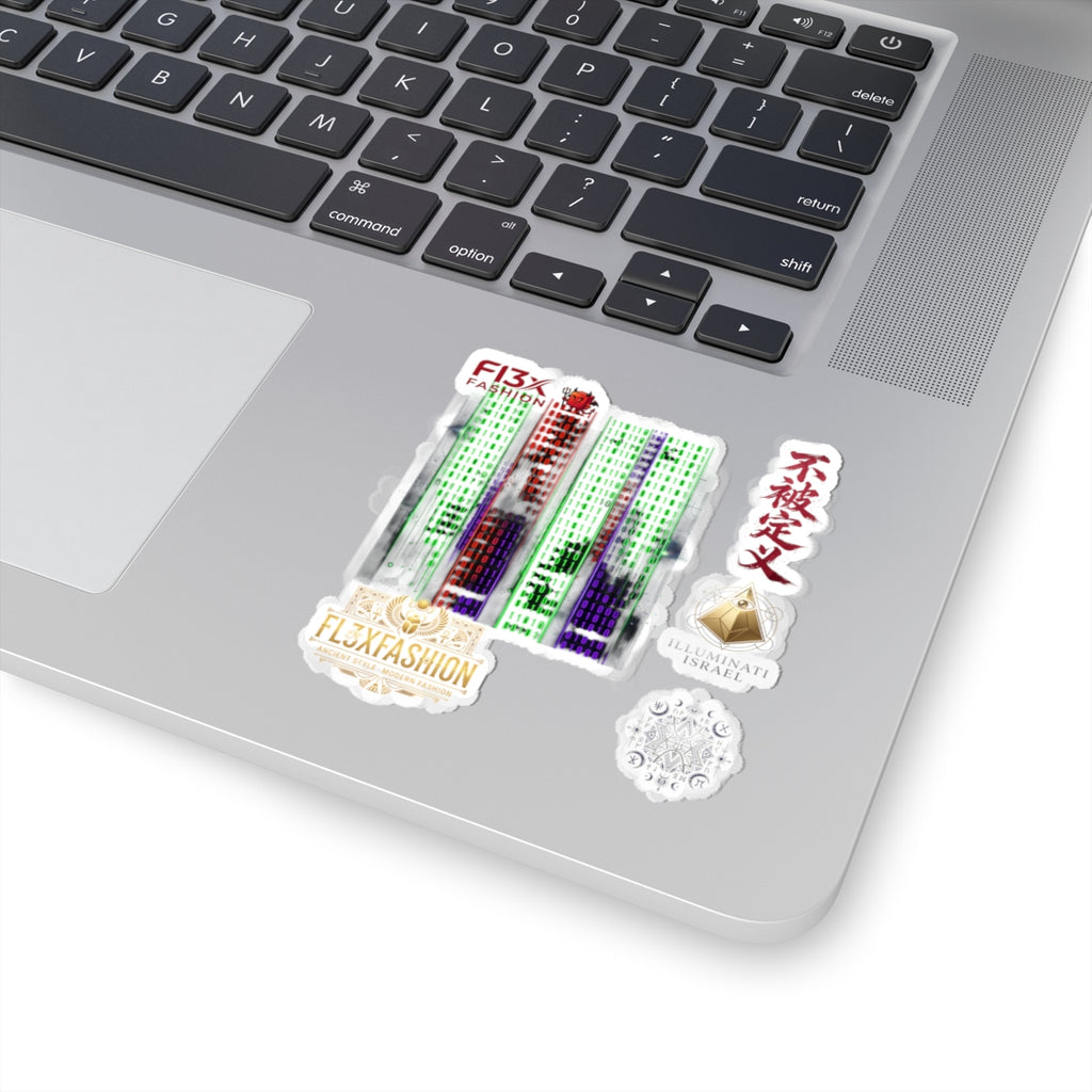Kiss-Cut Stickers — Cyberpunk Circuit Sticker Pack with Japanese Script & Illuminati Emblem