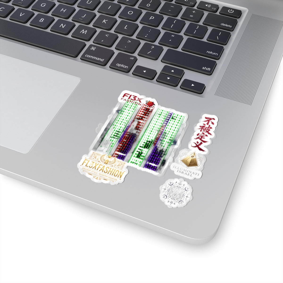 Kiss-Cut Stickers — Cyberpunk Circuit Sticker Pack with Japanese Script & Illuminati Emblem