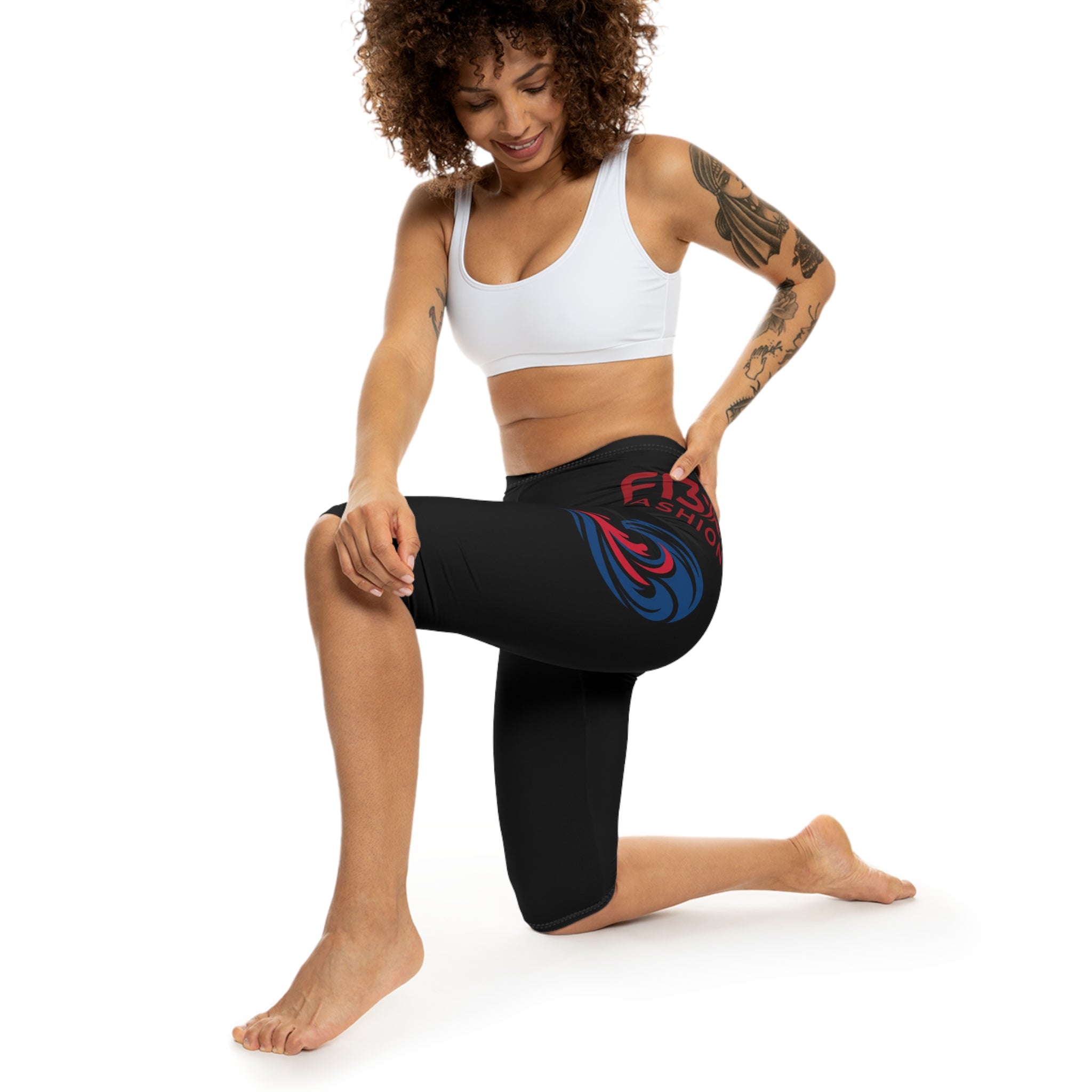 Wave Logo Capri Leggings — Women’s Athletic AOP Crop Pants