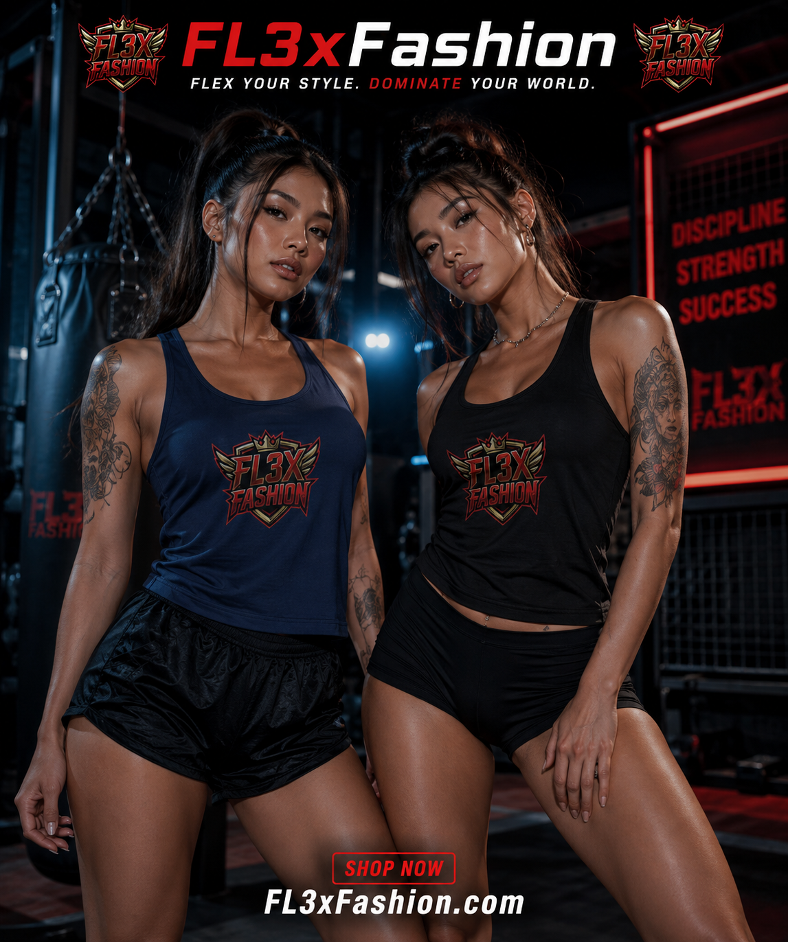 FL3X Fashion Women’s Performance Tank — Red Flame Logo Racerback Activewear