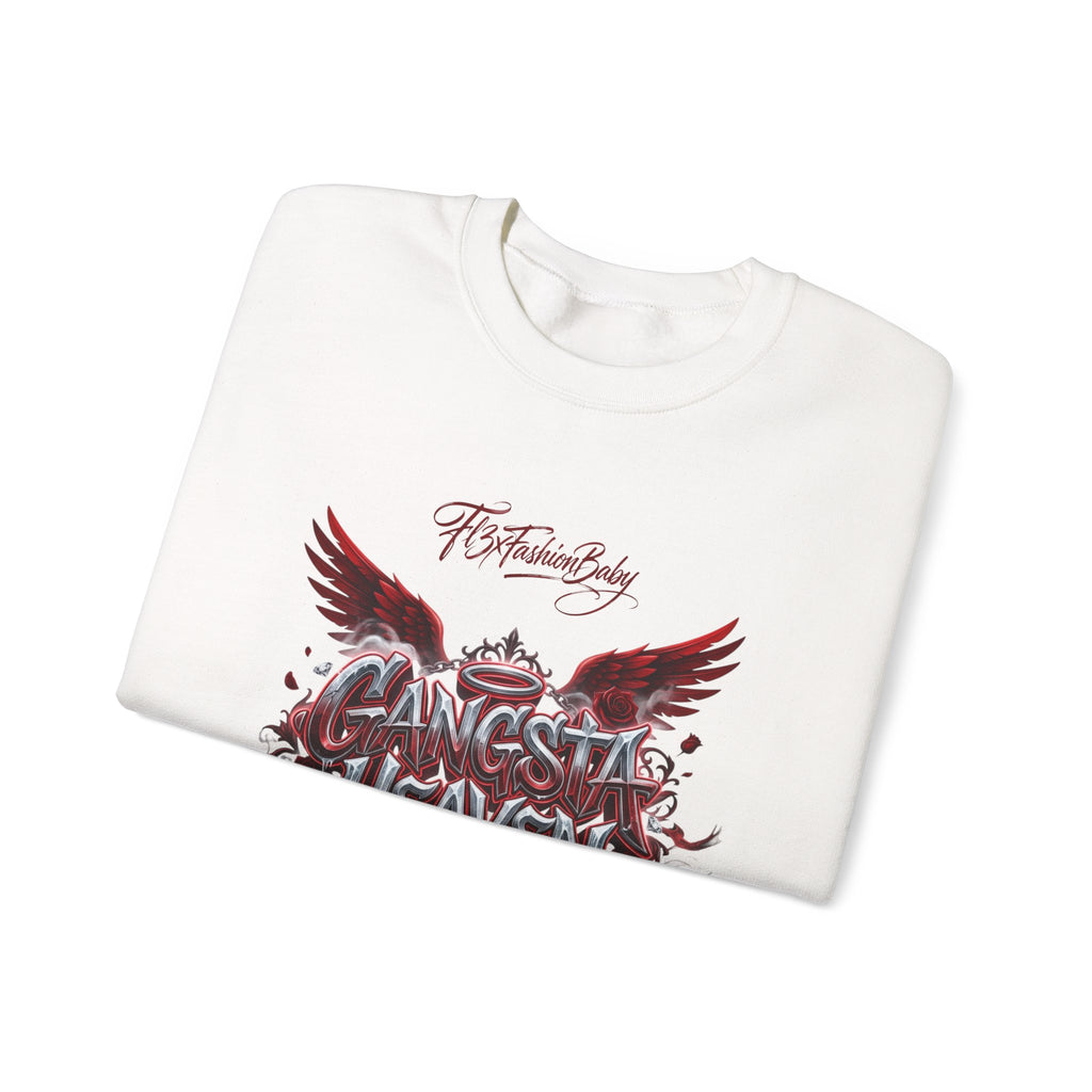 Crewneck Sweatshirt — 'Gangsta 4LsaVii' Gothic Wings Graphic