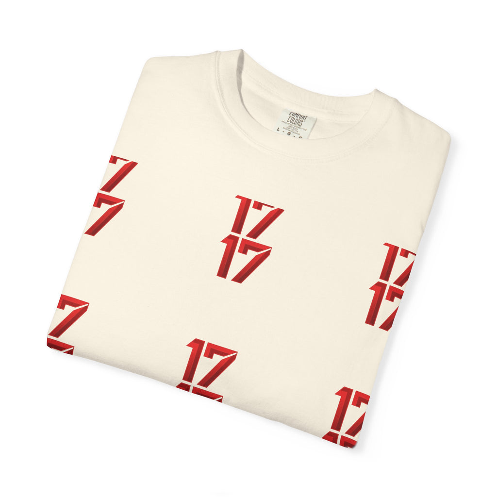 17 Pattern Graphic T-Shirt — Repeating Red Logo Tee