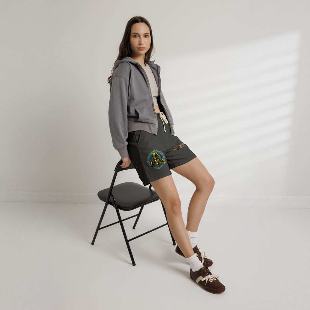 Conscious Symbol Fleece Sweat Shorts — Illuminati Triangle & Anarchy Graphic