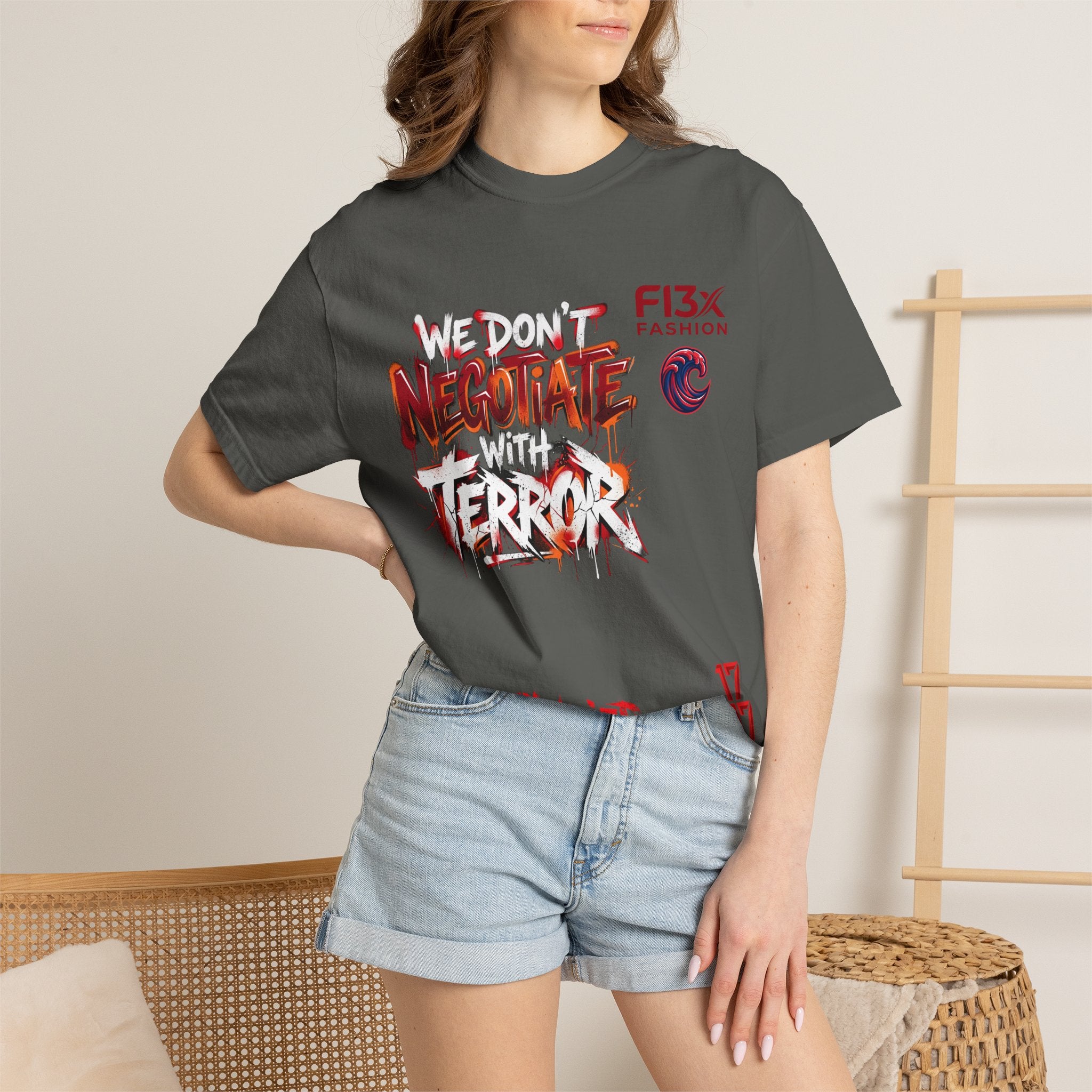 We Don’t Negotiate Terror Graphic T-Shirt — F13x Fashion Front & Back Print