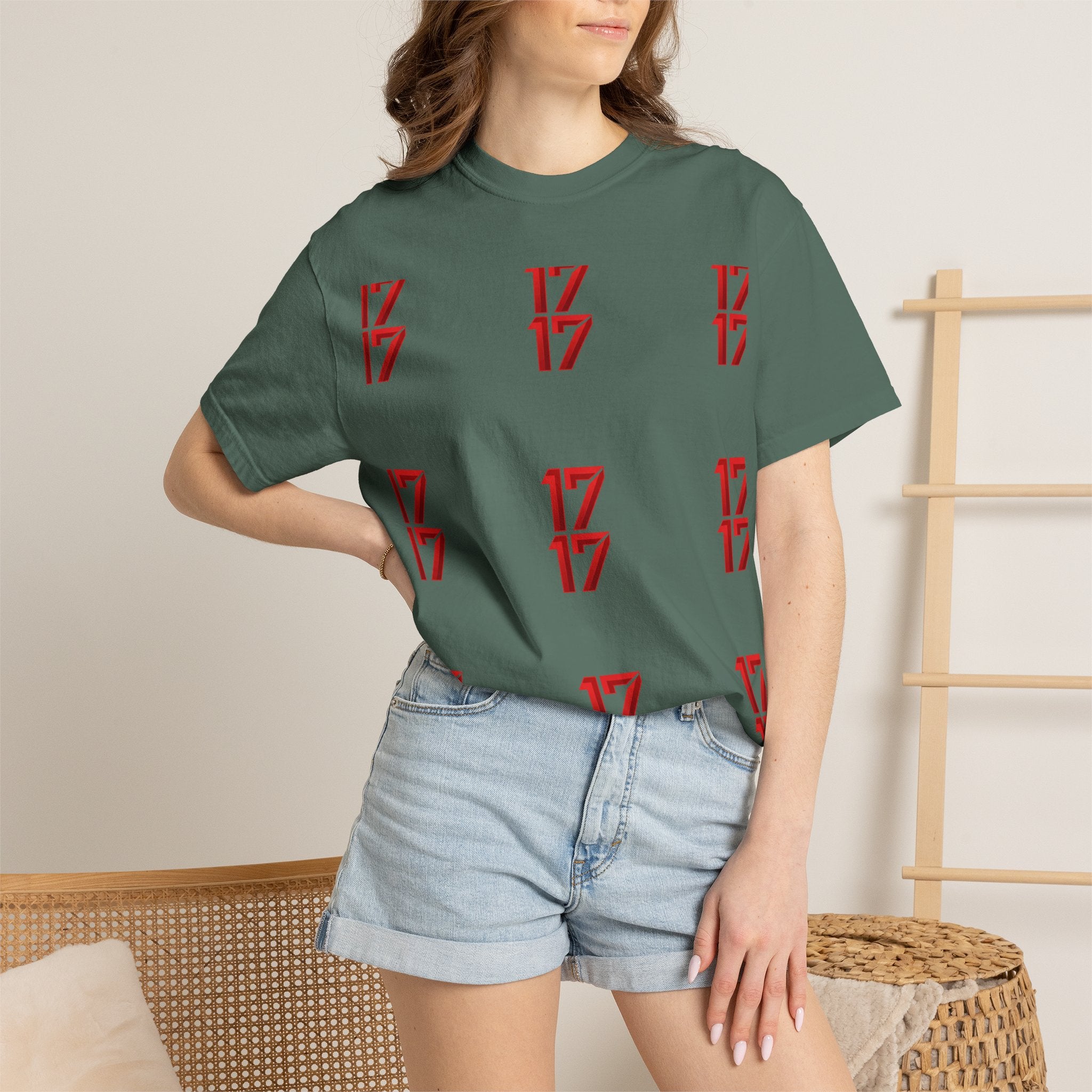17 Pattern Graphic T-Shirt — Repeating Red Logo Tee