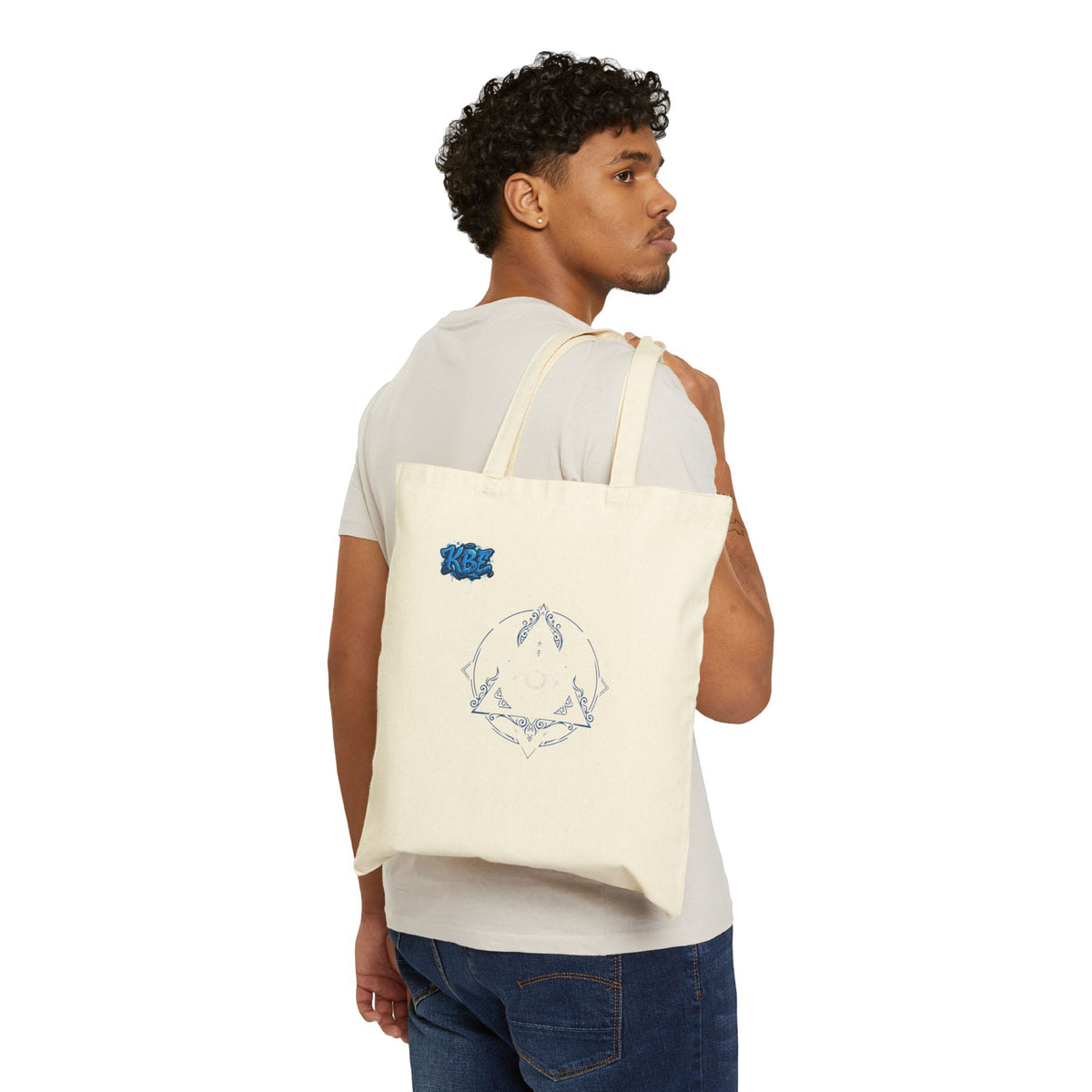 Canvas Tote Bag — Minimal Blue Floral Line Art Everyday Market Tote