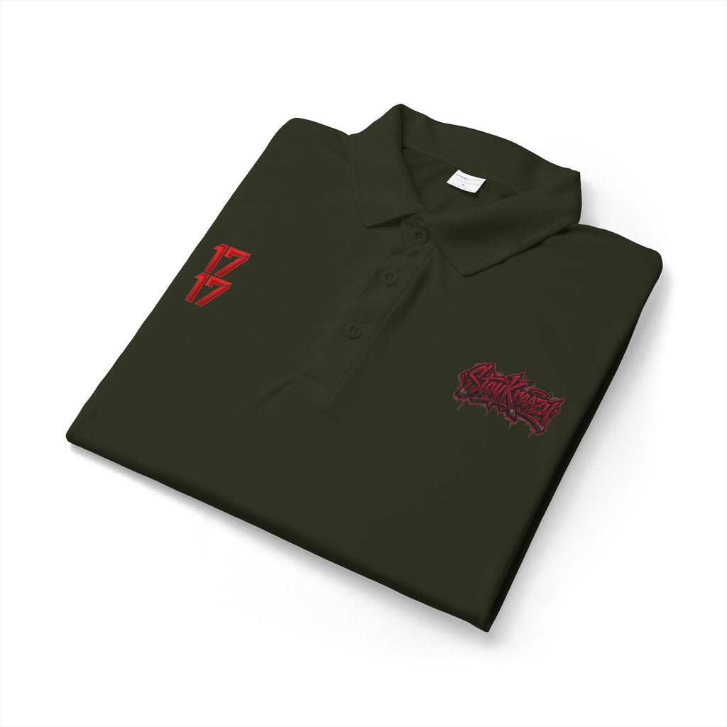 White Polo Shirt with Red '17' and Grunge Logo – Athletic Team Polo